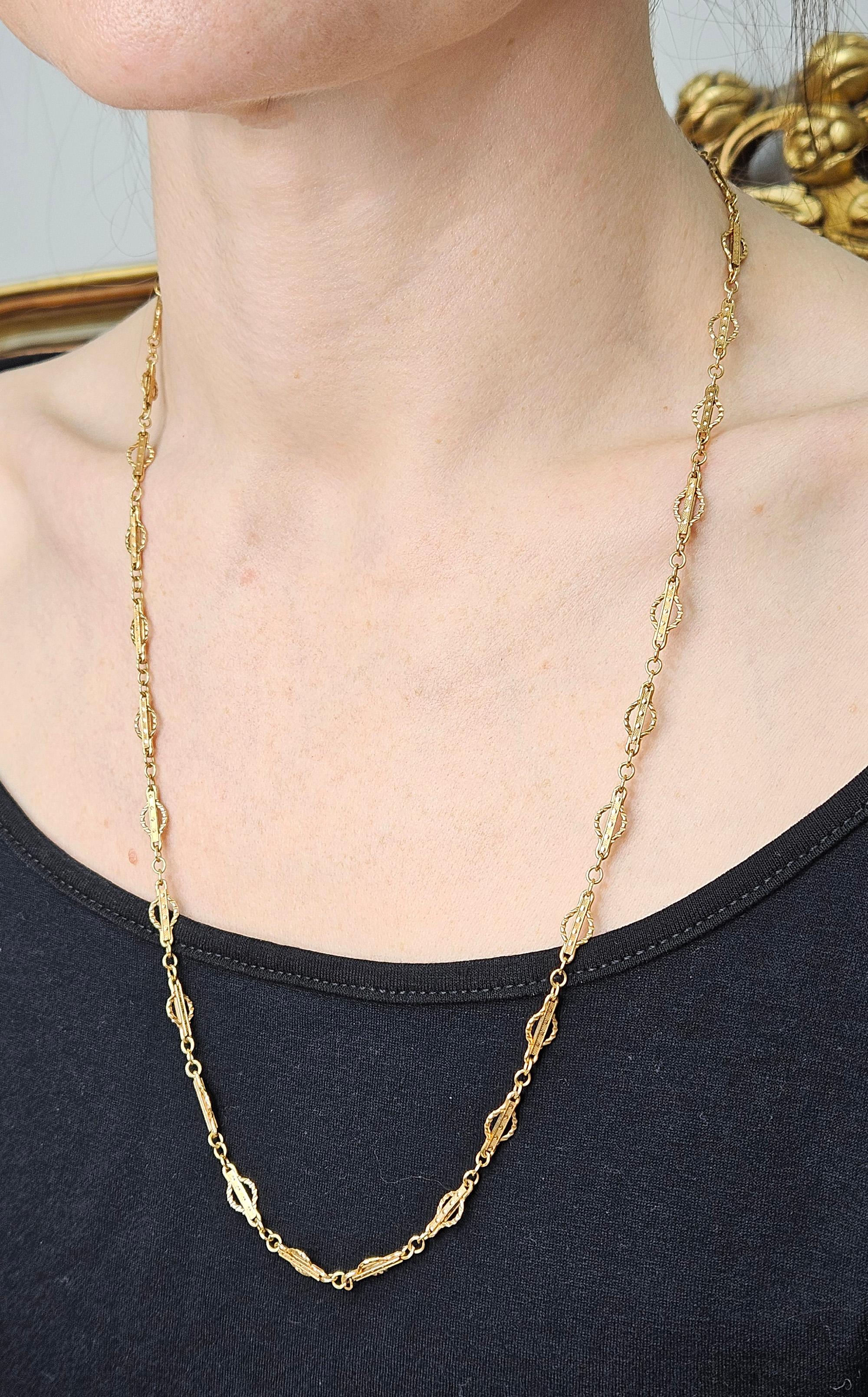 Viktorianische 14k Gold Gothic Revival Geometrische antike Sautoir Halskette Kette 20,5