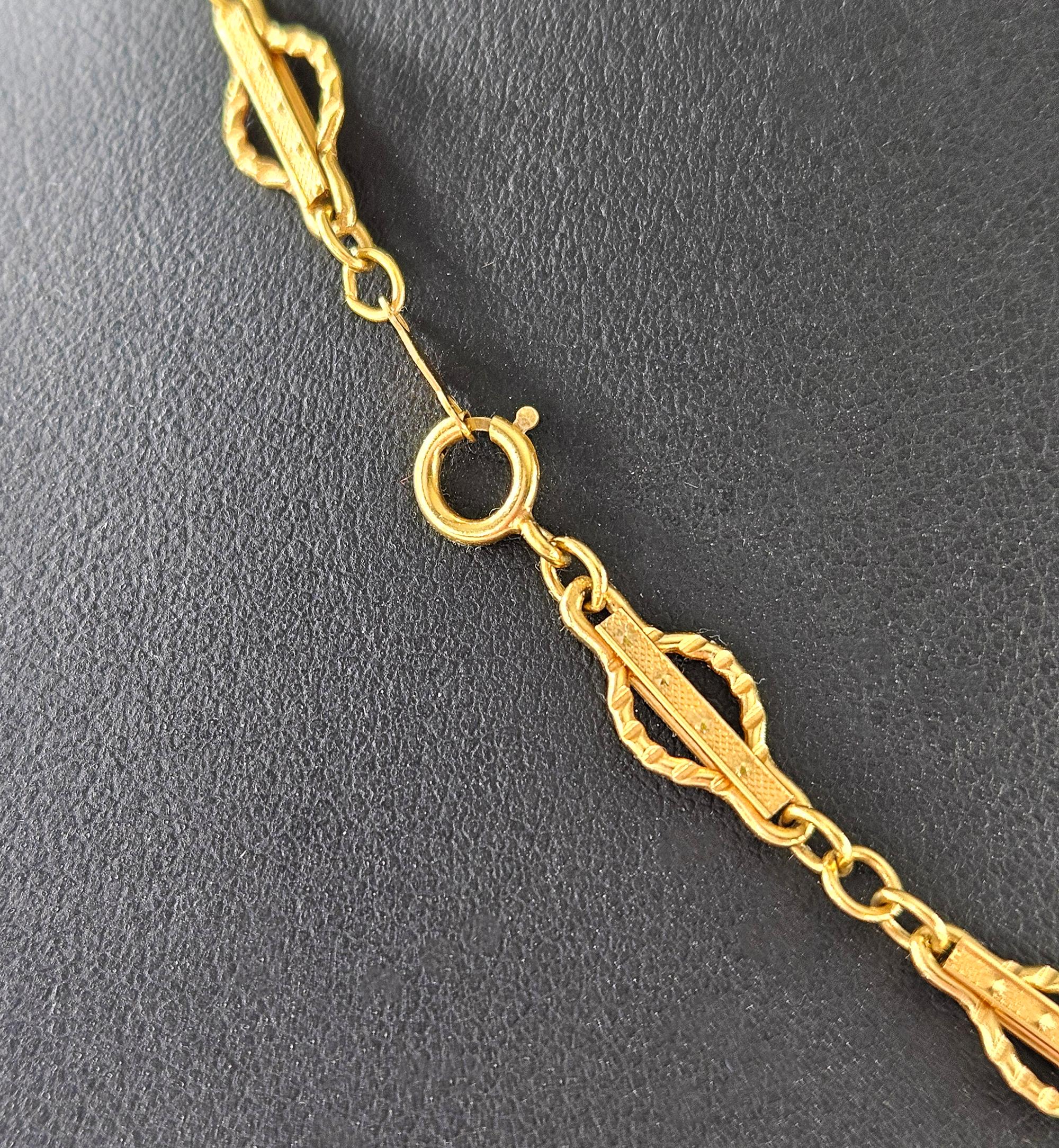 Viktorianische 14k Gold Gothic Revival Geometrische antike Sautoir Halskette Kette 20,5