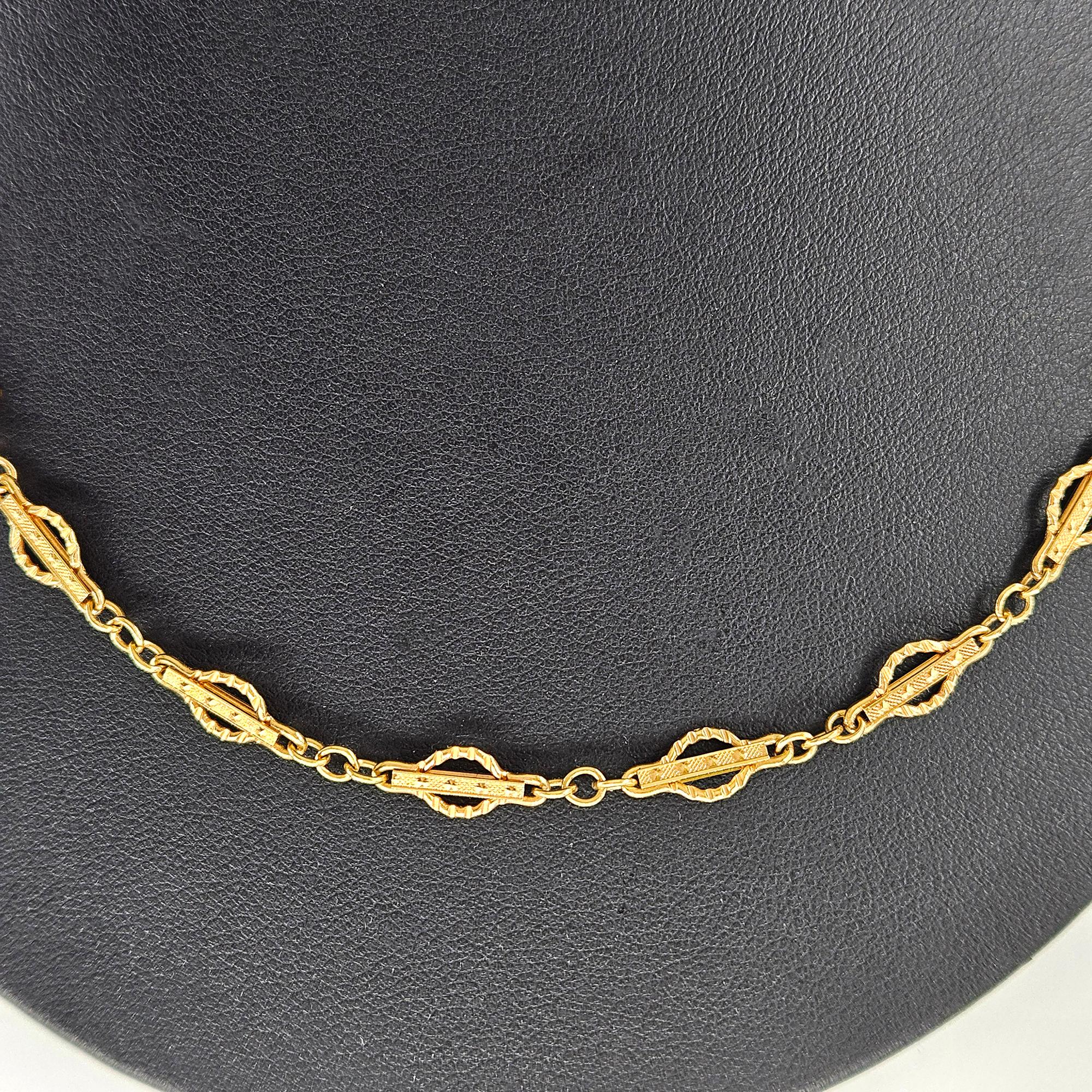Viktorianische 14k Gold Gothic Revival Geometrische antike Sautoir Halskette Kette 20,5