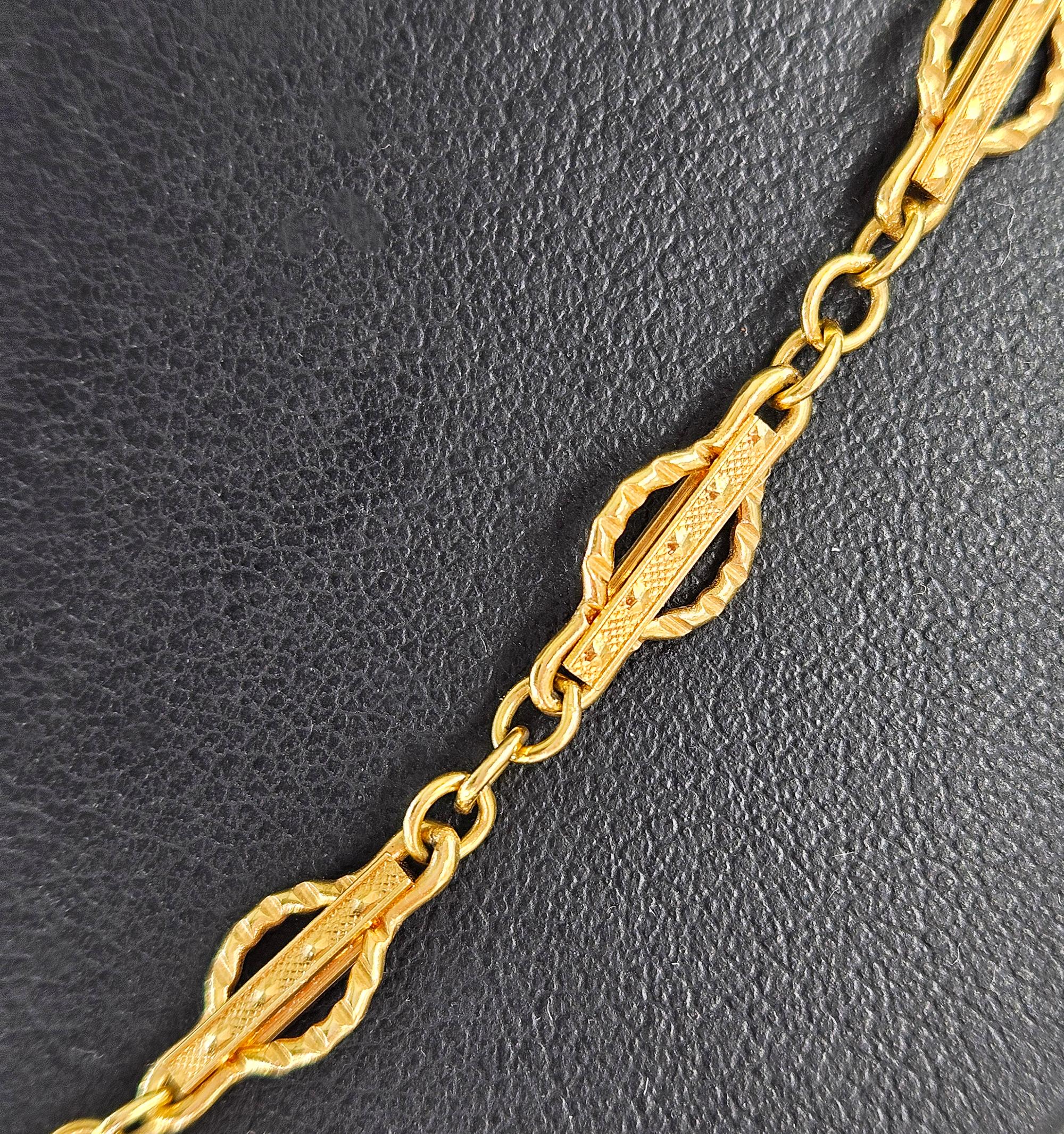 Viktorianische 14k Gold Gothic Revival Geometrische antike Sautoir Halskette Kette 20,5