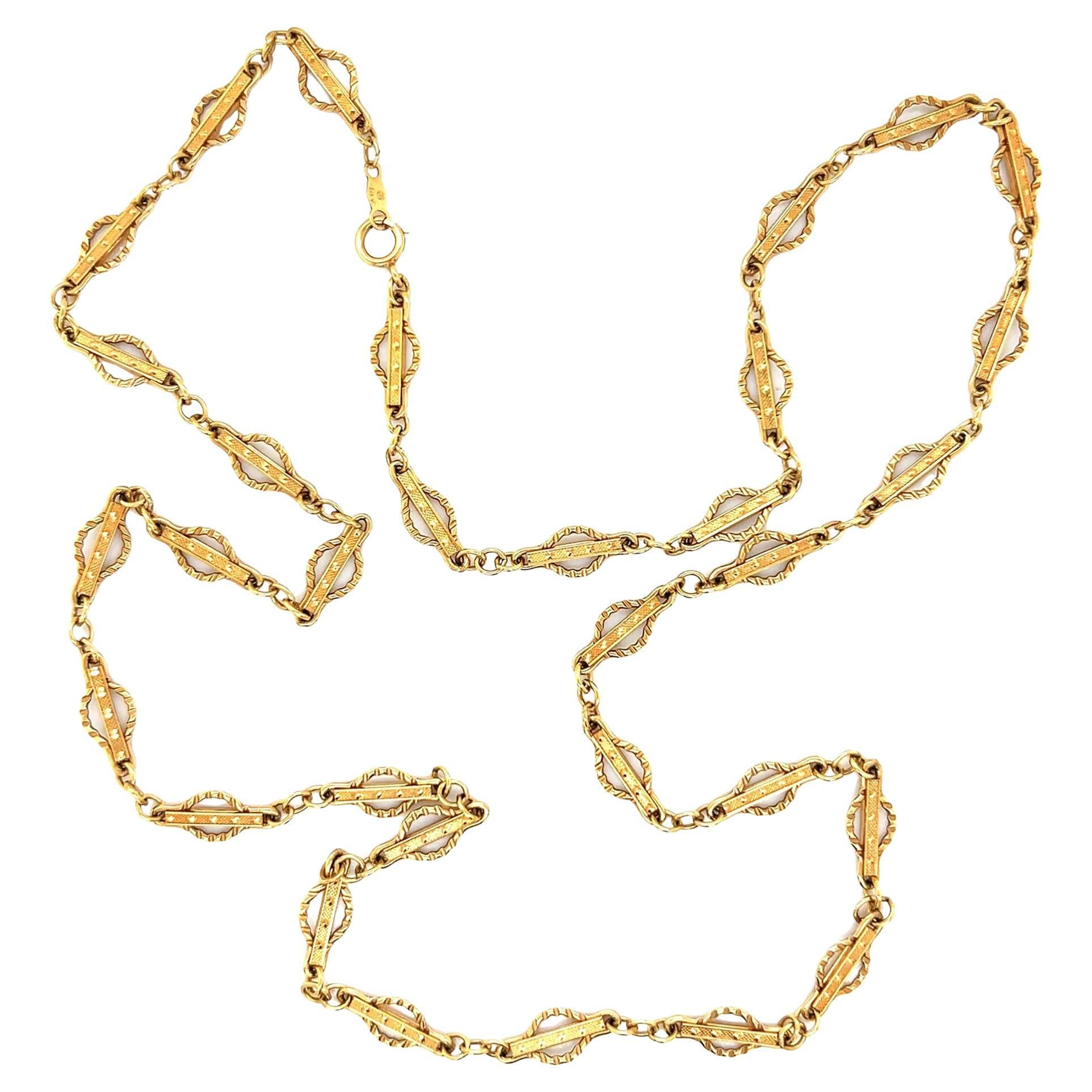 Viktorianische 14k Gold Gothic Revival Geometrische antike Sautoir Halskette Kette 20,5" im Angebot