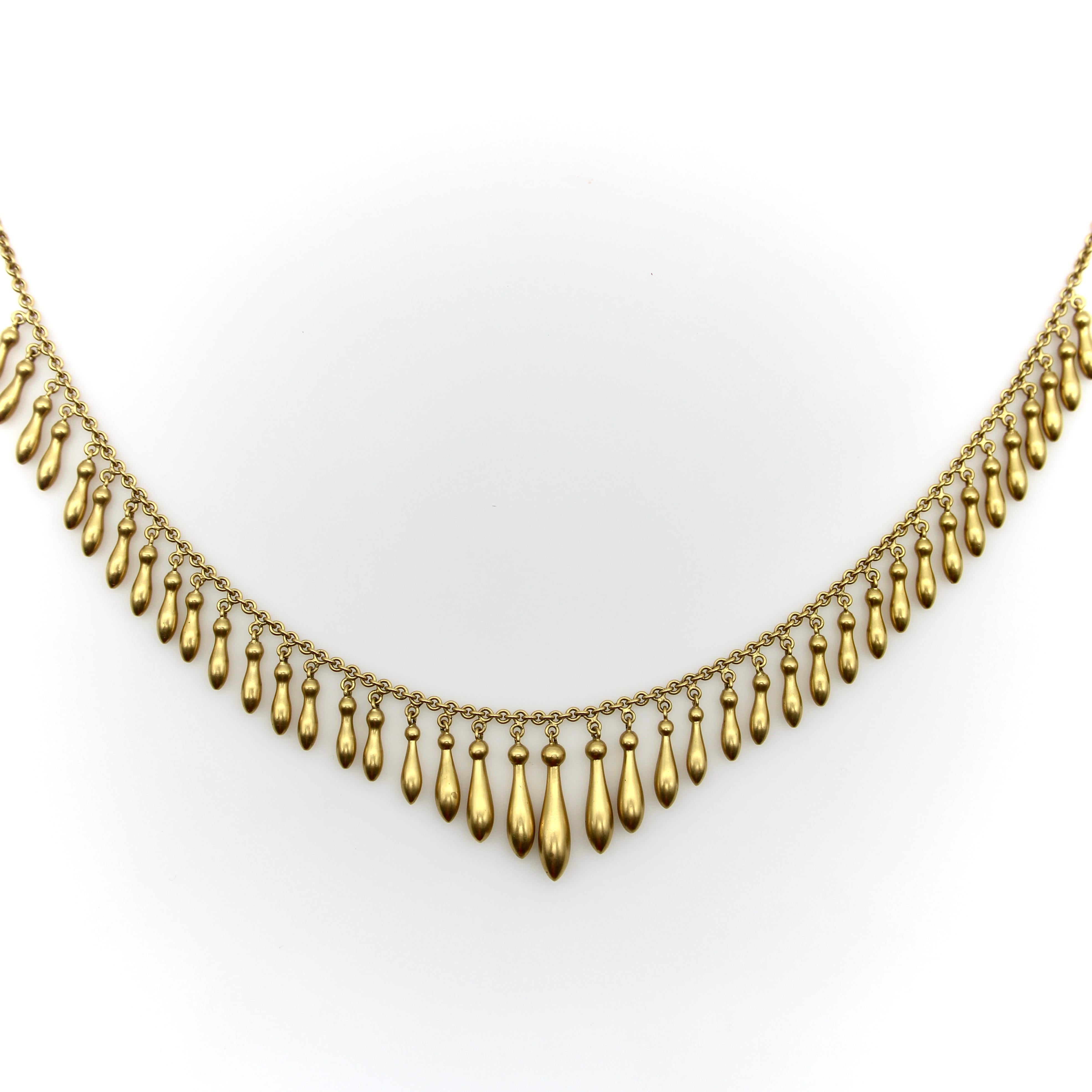 Victorian 14K Gold Graduated Fringe Necklace  In Good Condition For Sale In Venice, CA