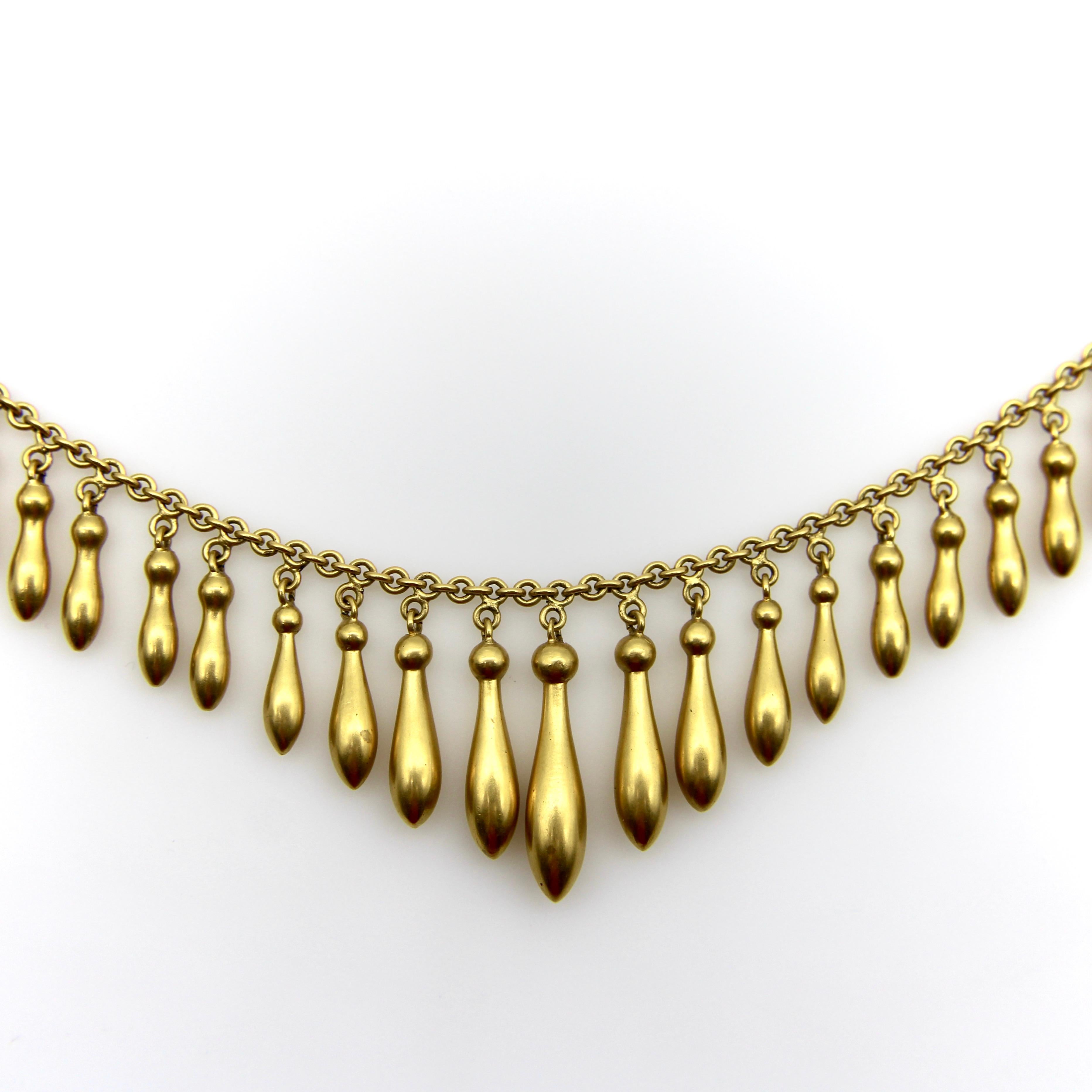 Victorian 14K Gold Graduated Fringe Necklace  For Sale 1