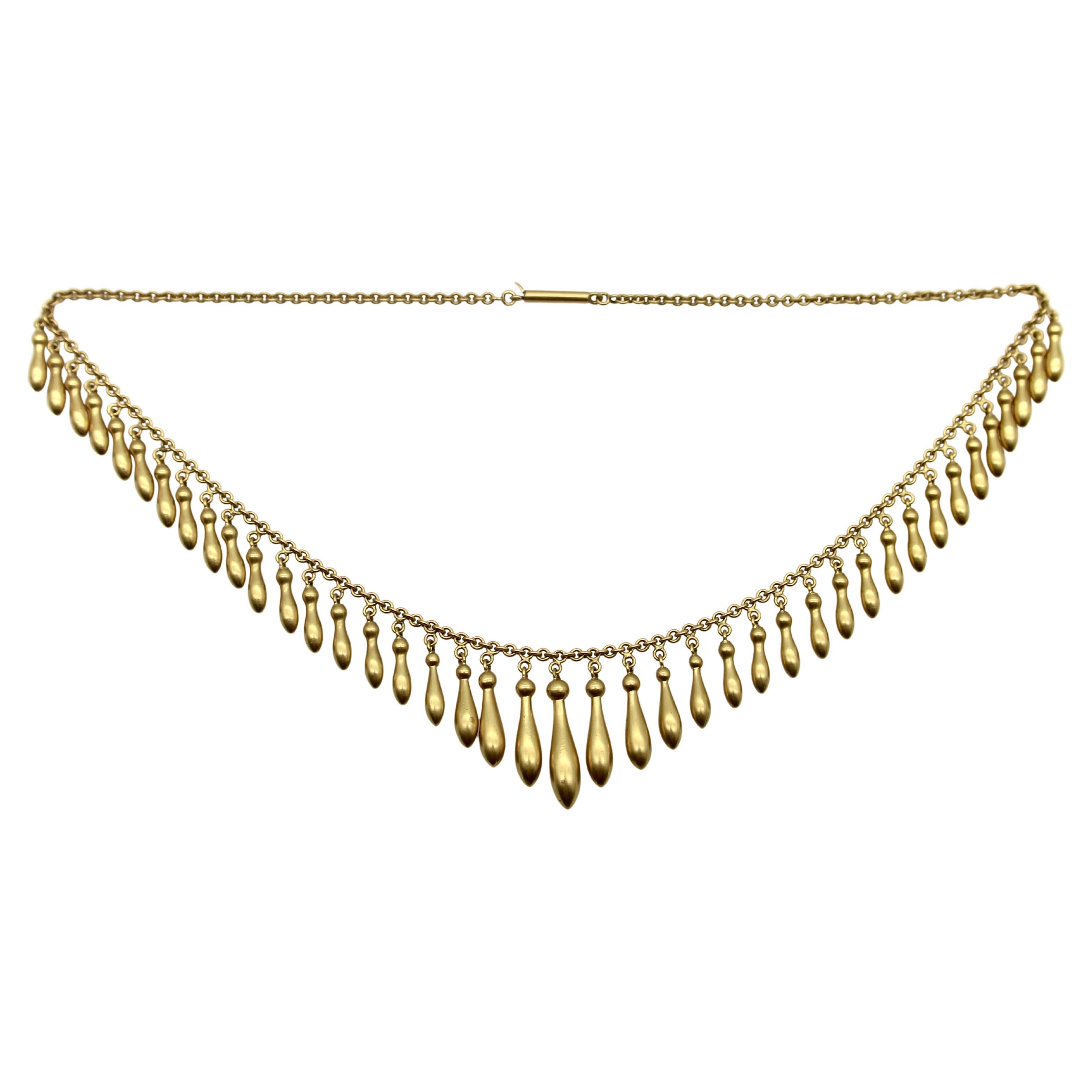 Viktorianische 14K Gold abgestufte Fransen-Halskette 