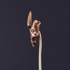 Victorian 14K Gold Gryphon Head Stickpin with Ruby Eye, Circa 1890