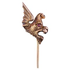 Victorian 14K Gold Gryphon Head Stickpin with Ruby Eye, Circa 1890