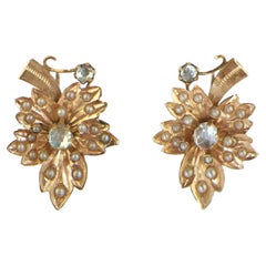 Victorian 14K Gold 'Leaf' Earrings with Seed Pearls & Paste - E.U. - Circa 1880