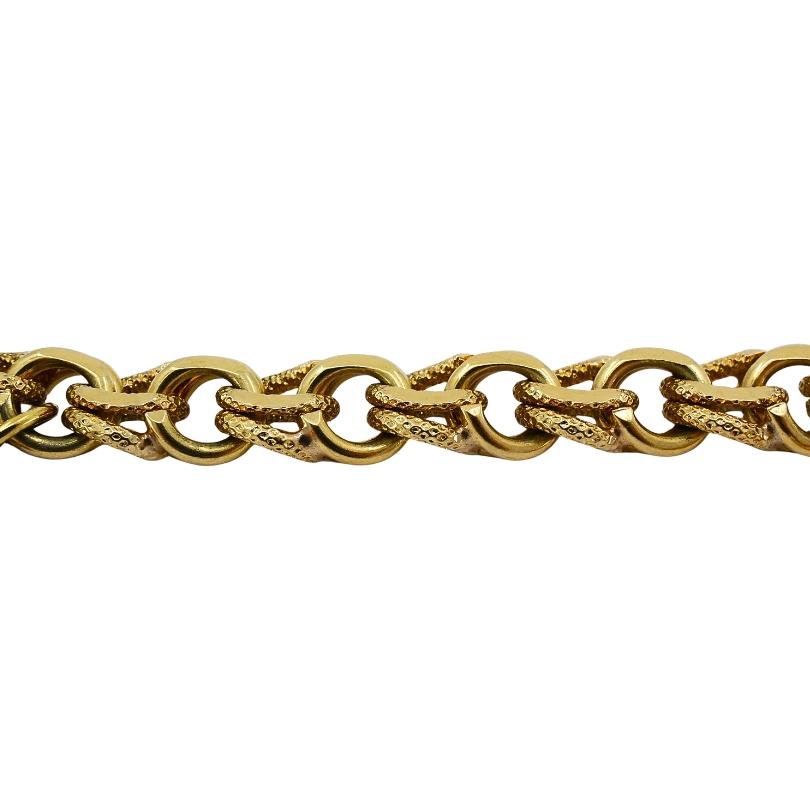 Victorien en or 14k  Bracelet à maillons  Perles en émail et charms gravés en vente 7