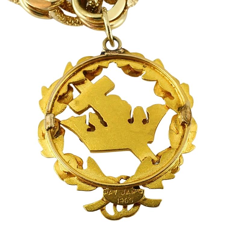 Victorien en or 14k  Bracelet à maillons  Perles en émail et charms gravés en vente 12