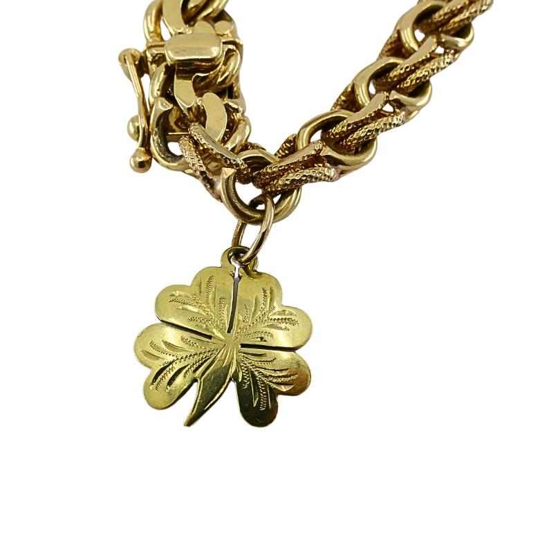 Victorien en or 14k  Bracelet à maillons  Perles en émail et charms gravés en vente 3