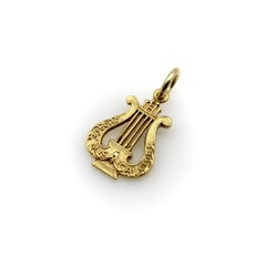 Victorian 14K Gold Lyre Pendant Charm