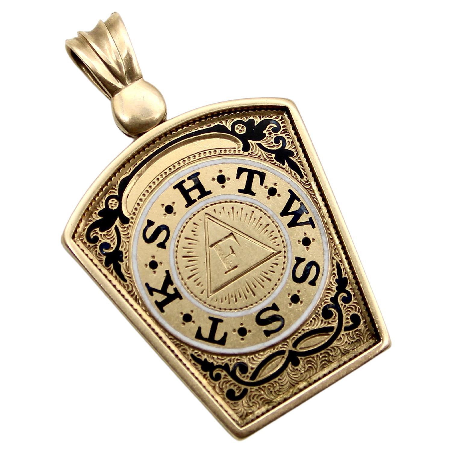 Victorian 14K Gold Masonic Royal Arch Pendant with Enamel and Engraving