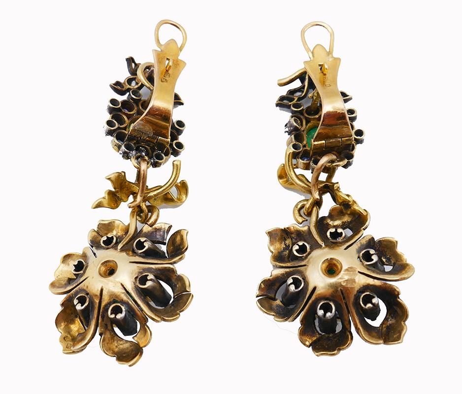 Women's Victorian 14k Gold Multi-Gem Dangle Earrings Day & Night Antique