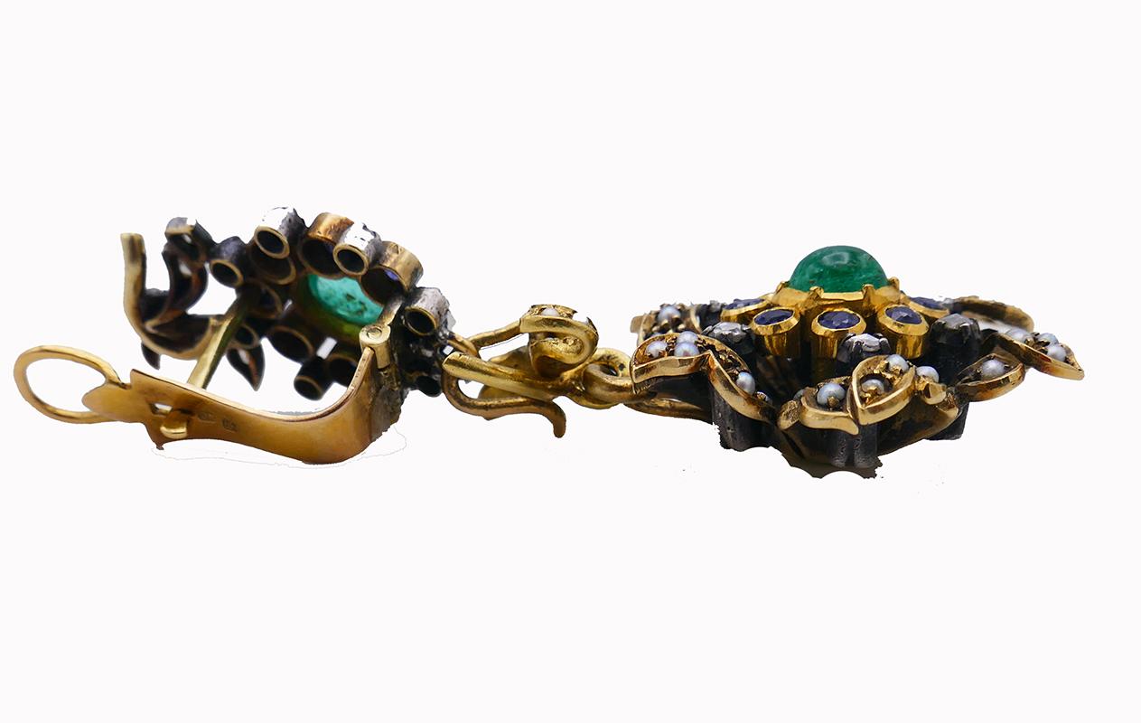 Victorian 14k Gold Multi-Gem Dangle Earrings Day & Night Antique 1