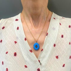 Victorian 14k Gold Necklace Blue Enamel Locket Pendant