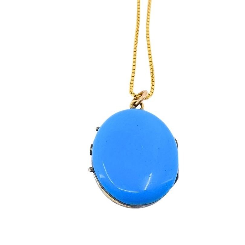 Viktorianische 14k Gold Halskette Blau Emaille Medaillon Anhänger im Angebot 2