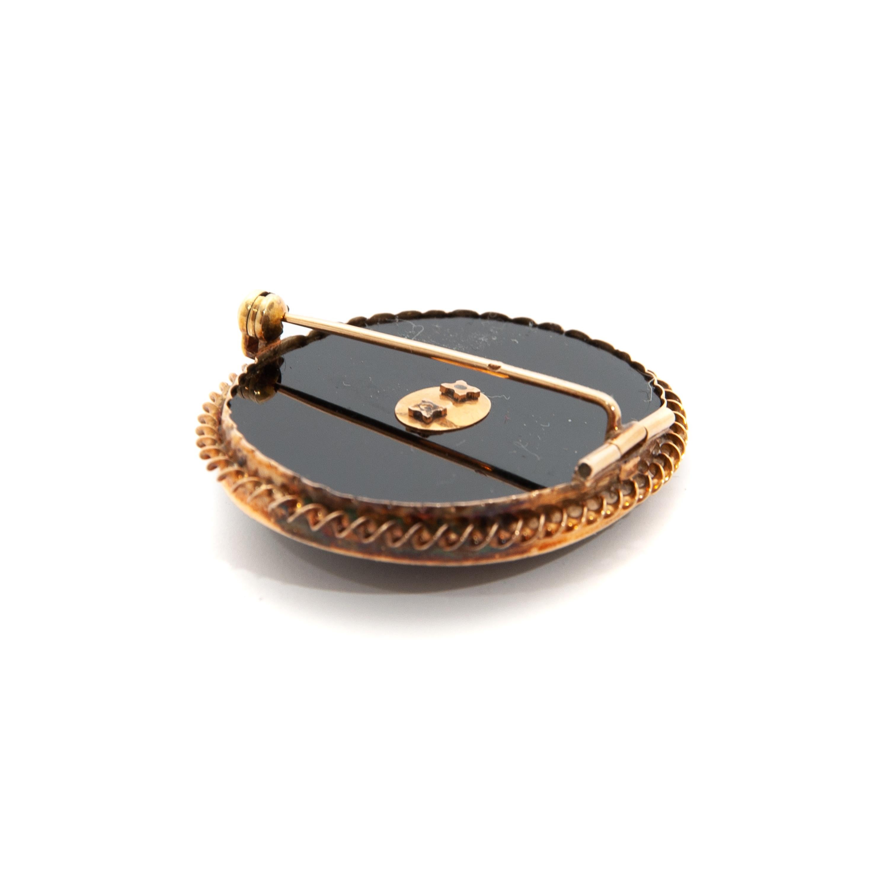 Broche de oro antiguo de ónice y diamantes talla rosa 2