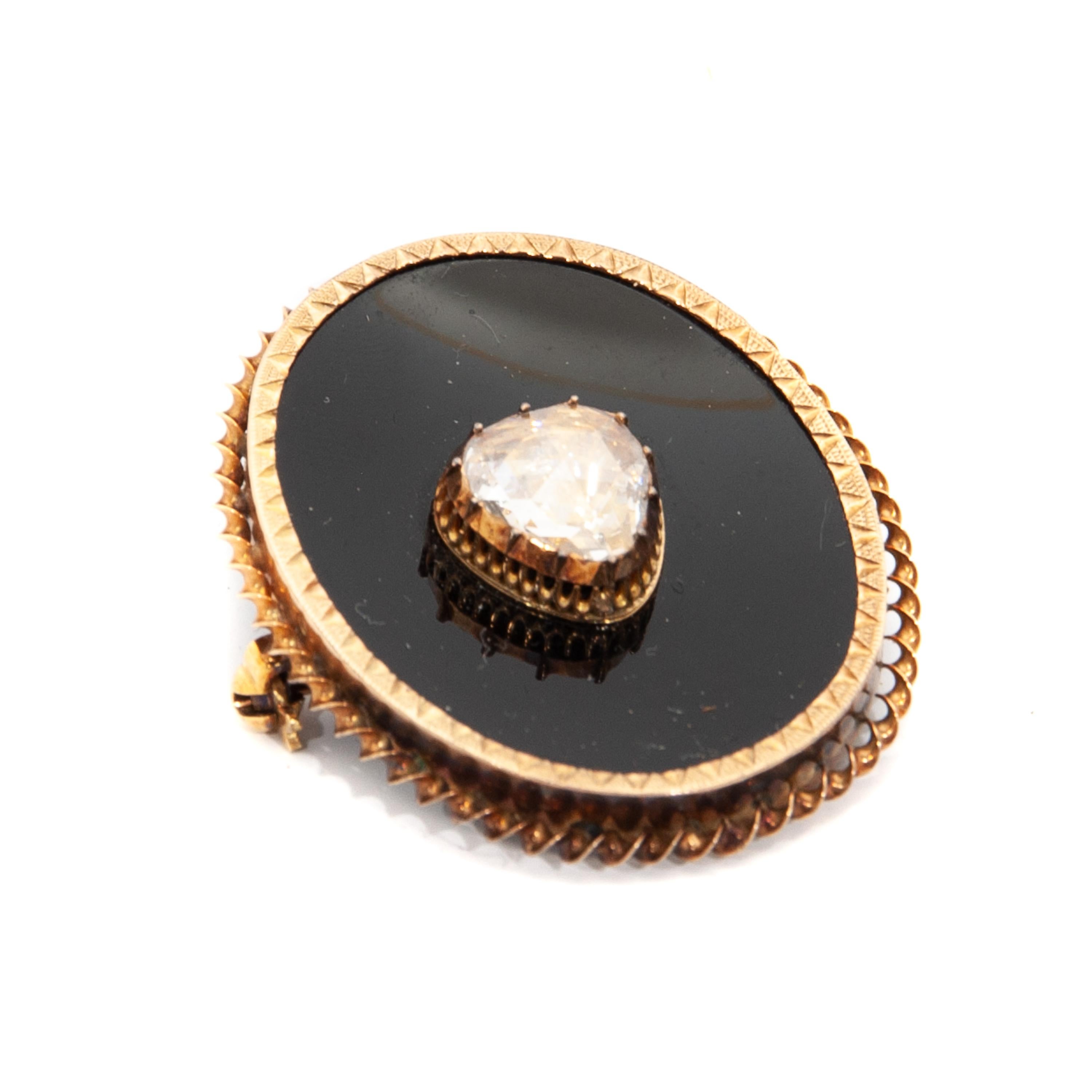 Broche de oro antiguo de ónice y diamantes talla rosa Corte rosa