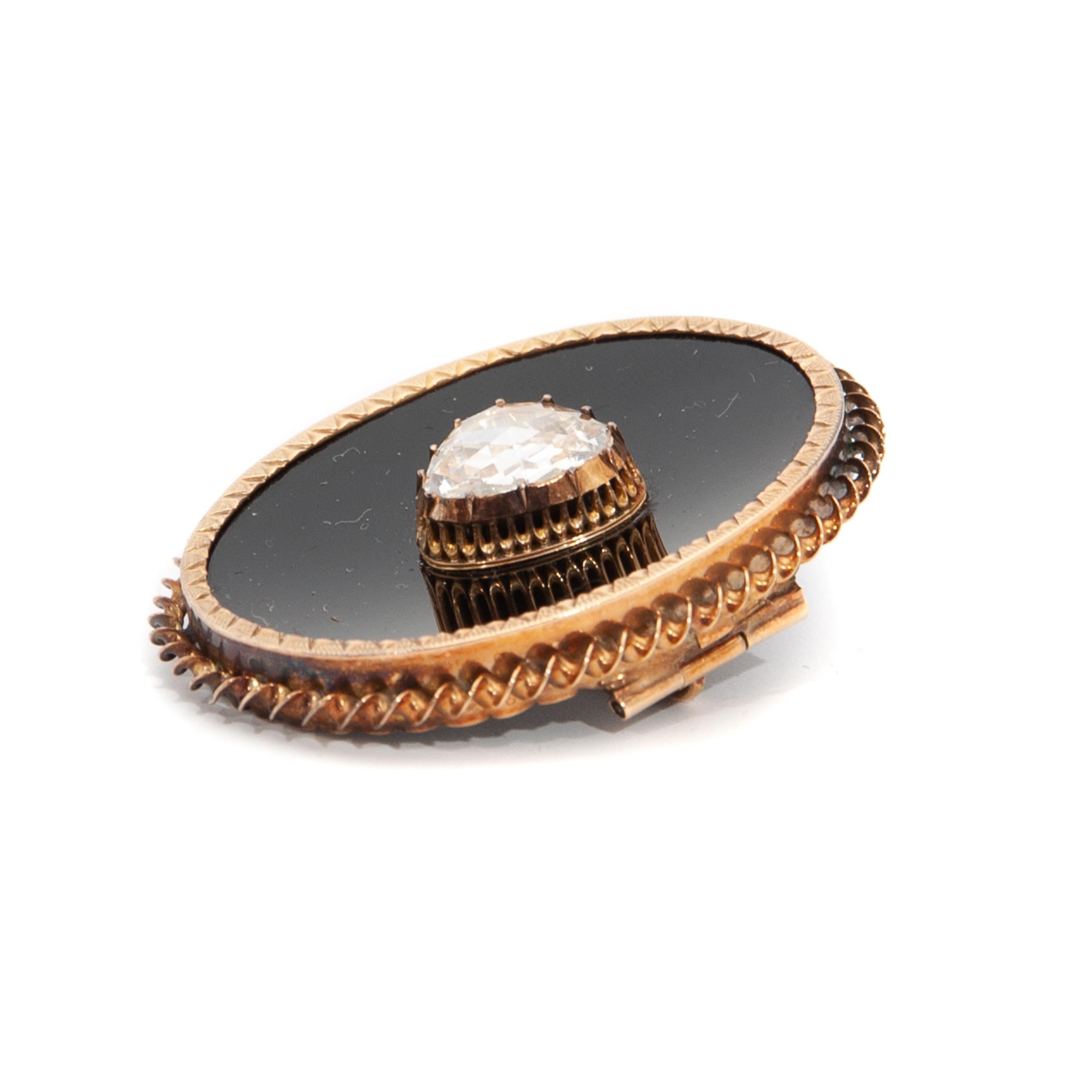 Femenino o masculino Broche de oro antiguo de ónice y diamantes talla rosa