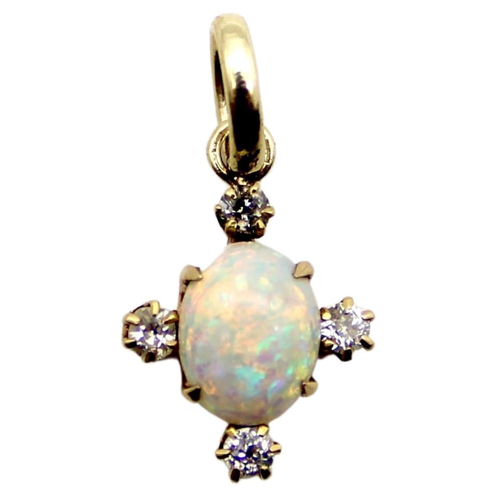 Victorian 14K Gold Opal and Diamond Pendant