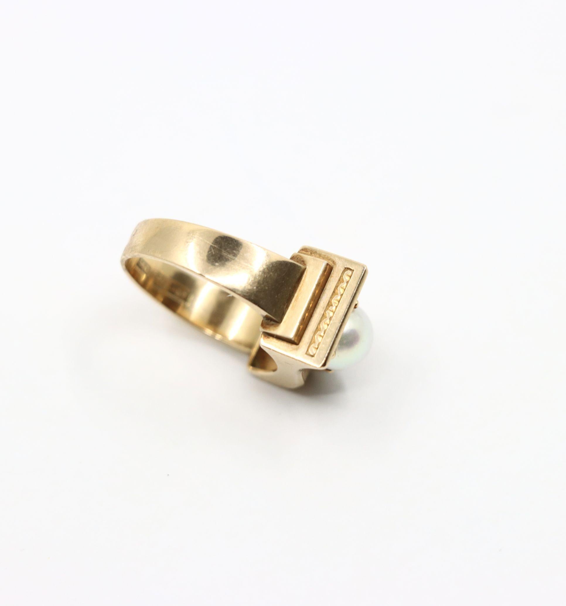 Victorian 14K Gold Pearl Belt Buckle Ring For Sale 7