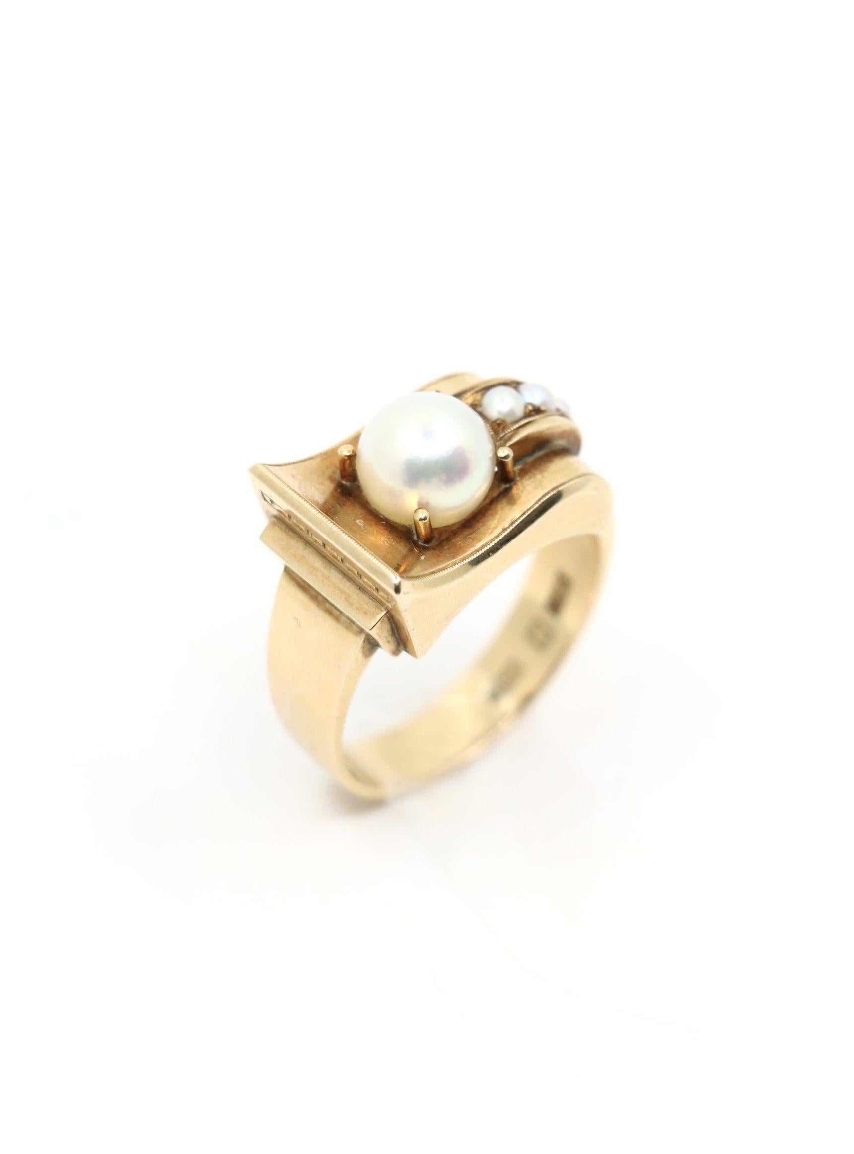 Women's Victorian 14K Gold Pearl Belt Buckle Ring For Sale