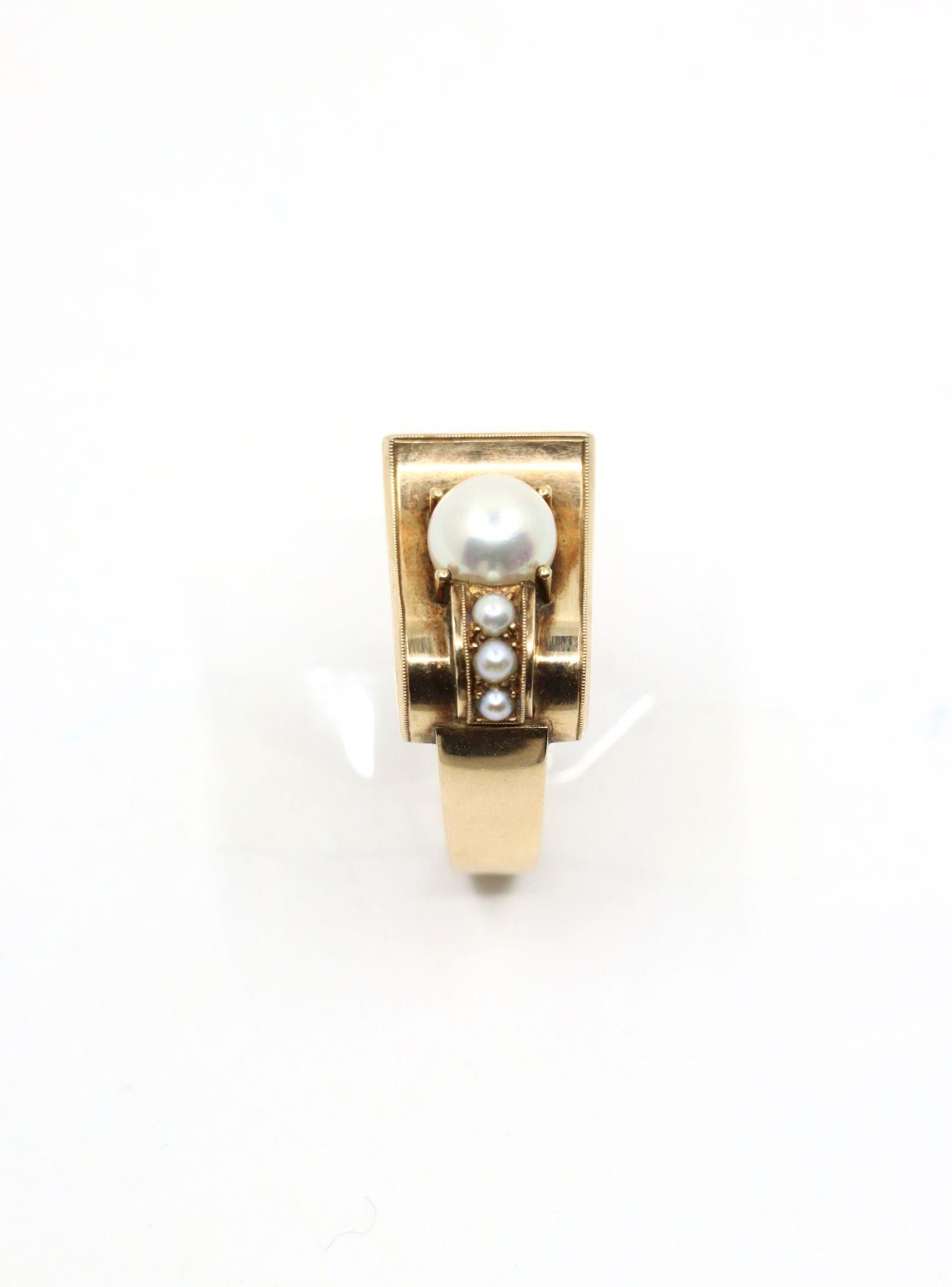 Victorian 14K Gold Pearl Belt Buckle Ring For Sale 1