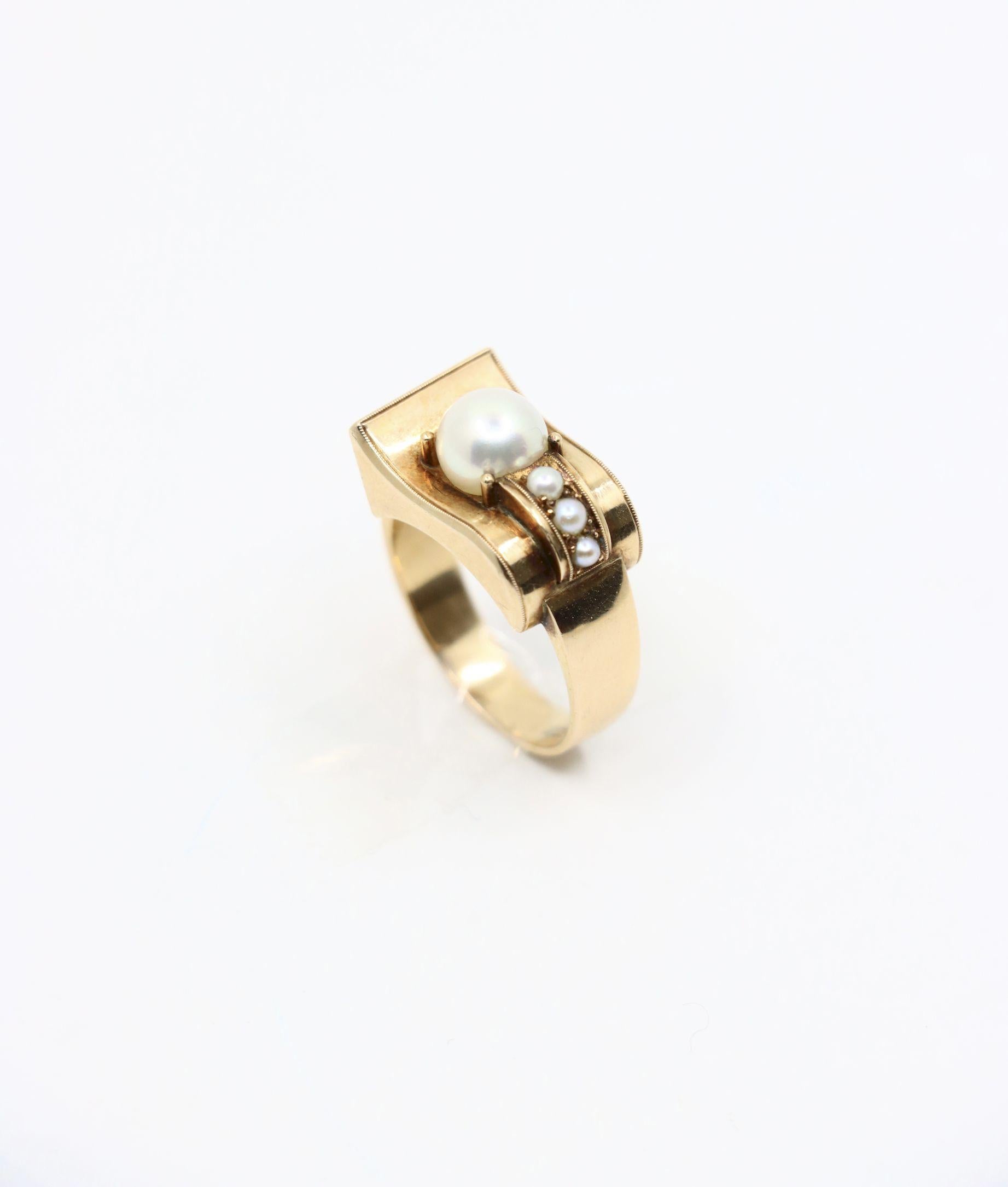 Victorian 14K Gold Pearl Belt Buckle Ring For Sale 2