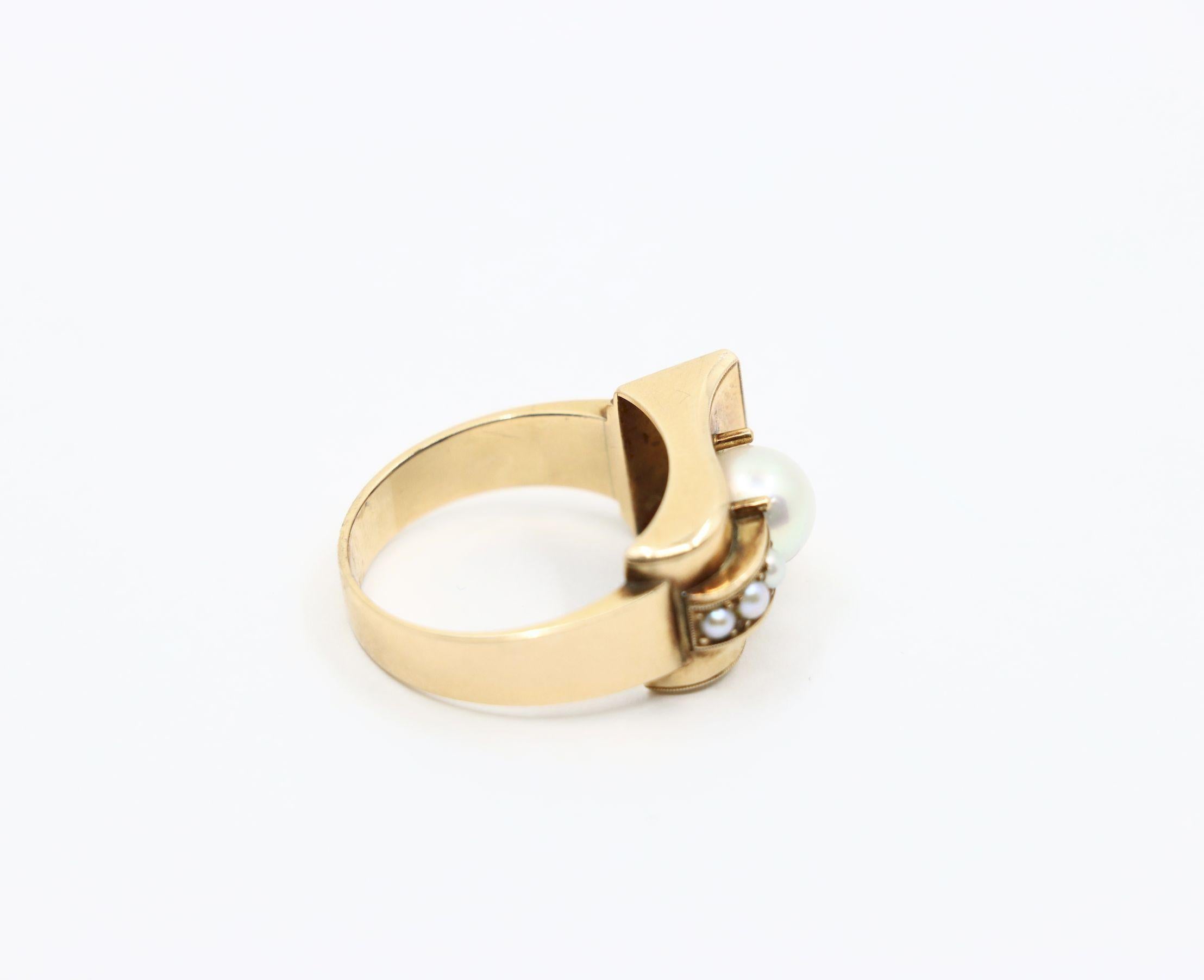 Victorian 14K Gold Pearl Belt Buckle Ring For Sale 3