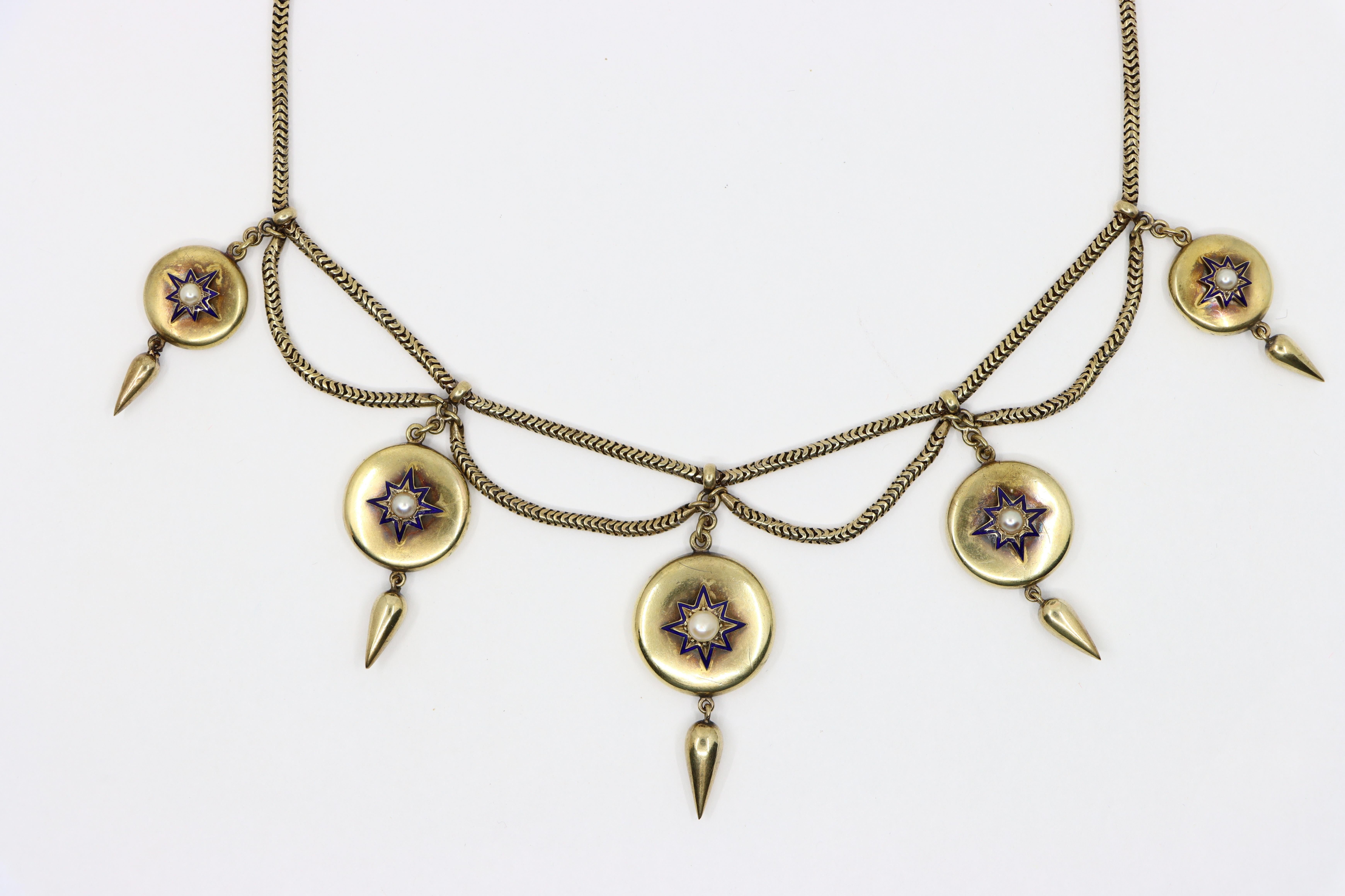 Victorian 14K Gold Pearl Necklace In Good Condition For Sale In Flushing, NY