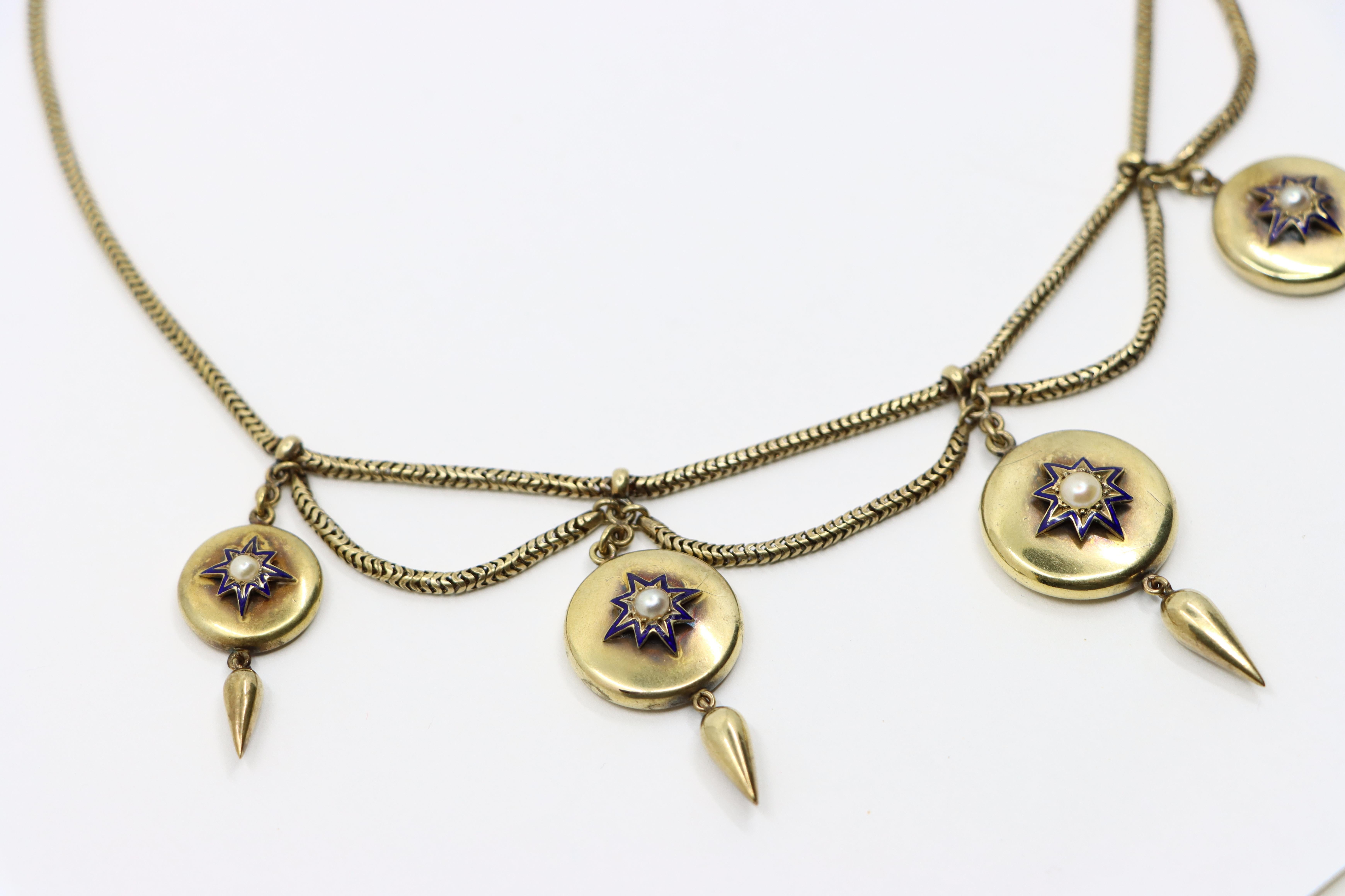 Victorian 14K Gold Pearl Necklace For Sale 1