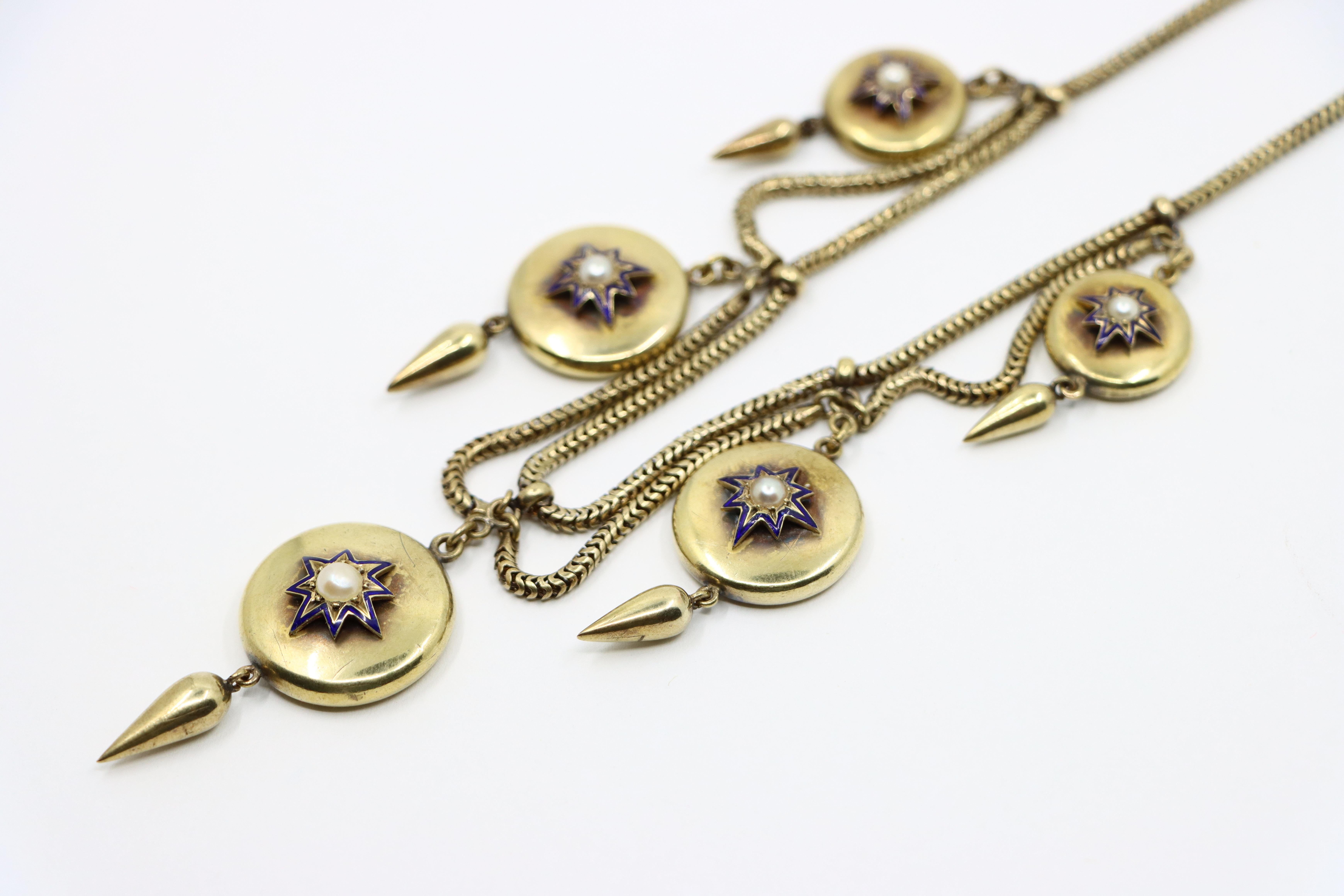 Victorian 14K Gold Pearl Necklace For Sale 2