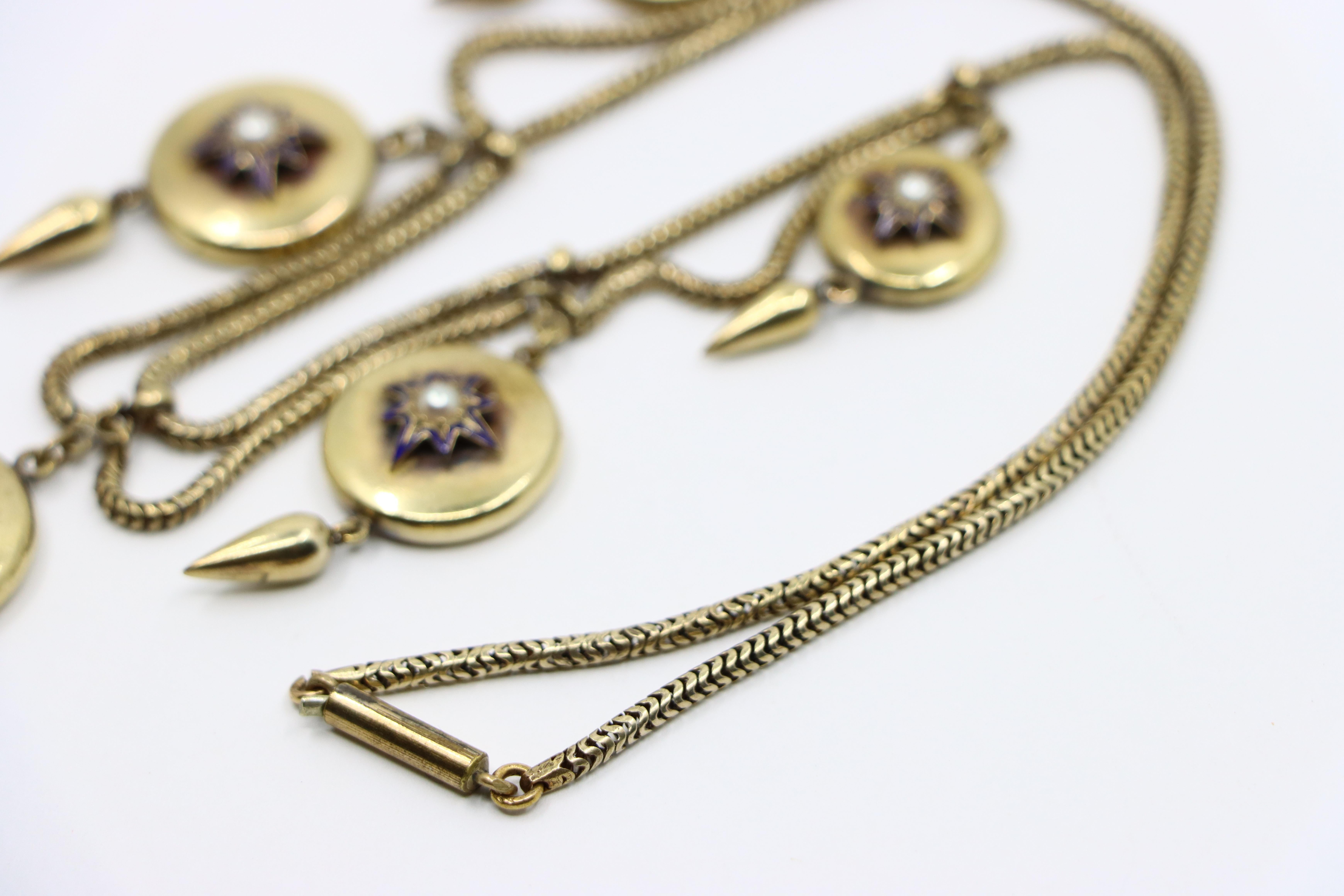 Victorian 14K Gold Pearl Necklace For Sale 4