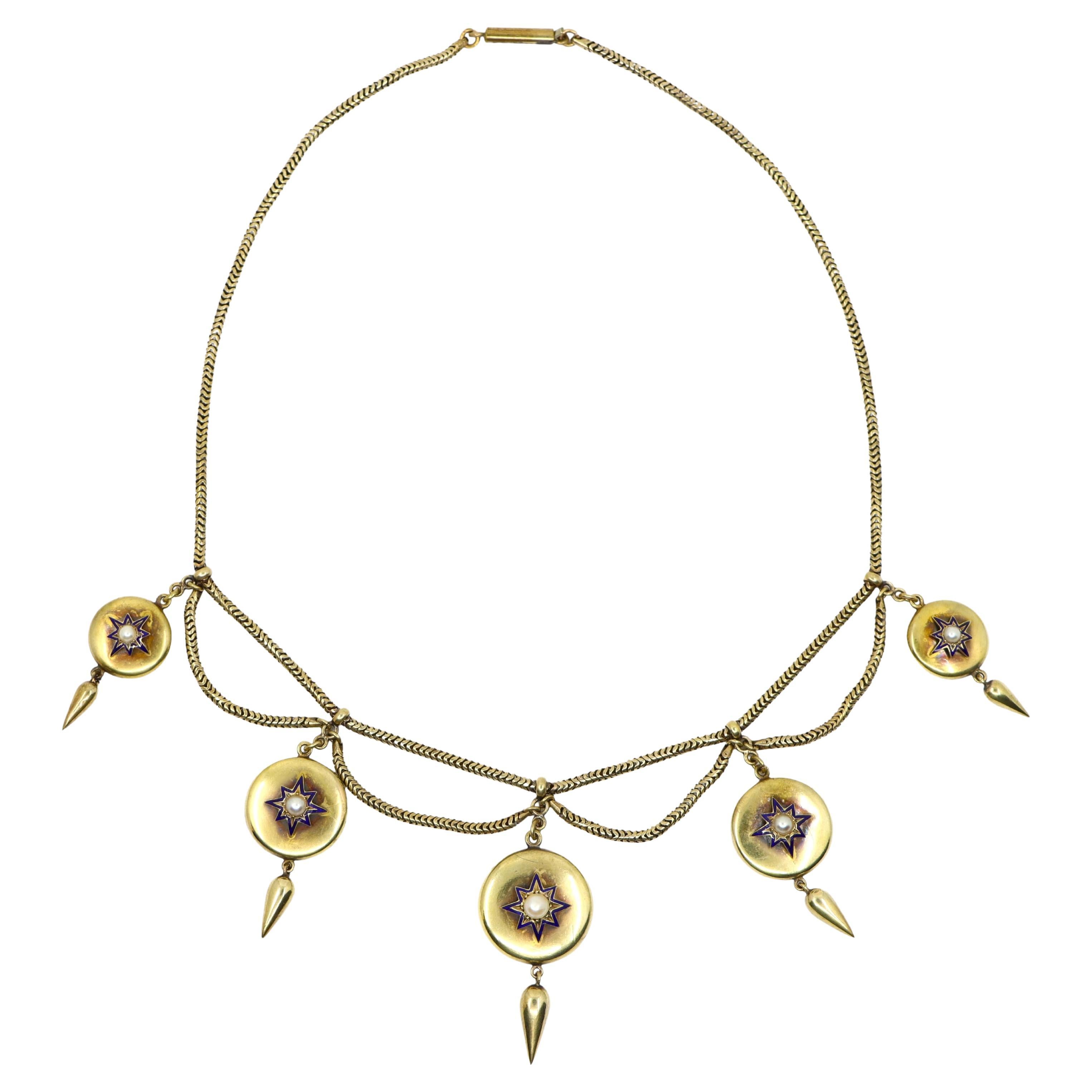 Victorian 14K Gold Pearl Necklace