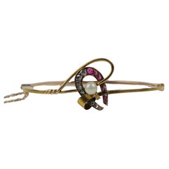 Victorian 14K Gold Pearl Ruby Diamond Horseshoe Bracelet