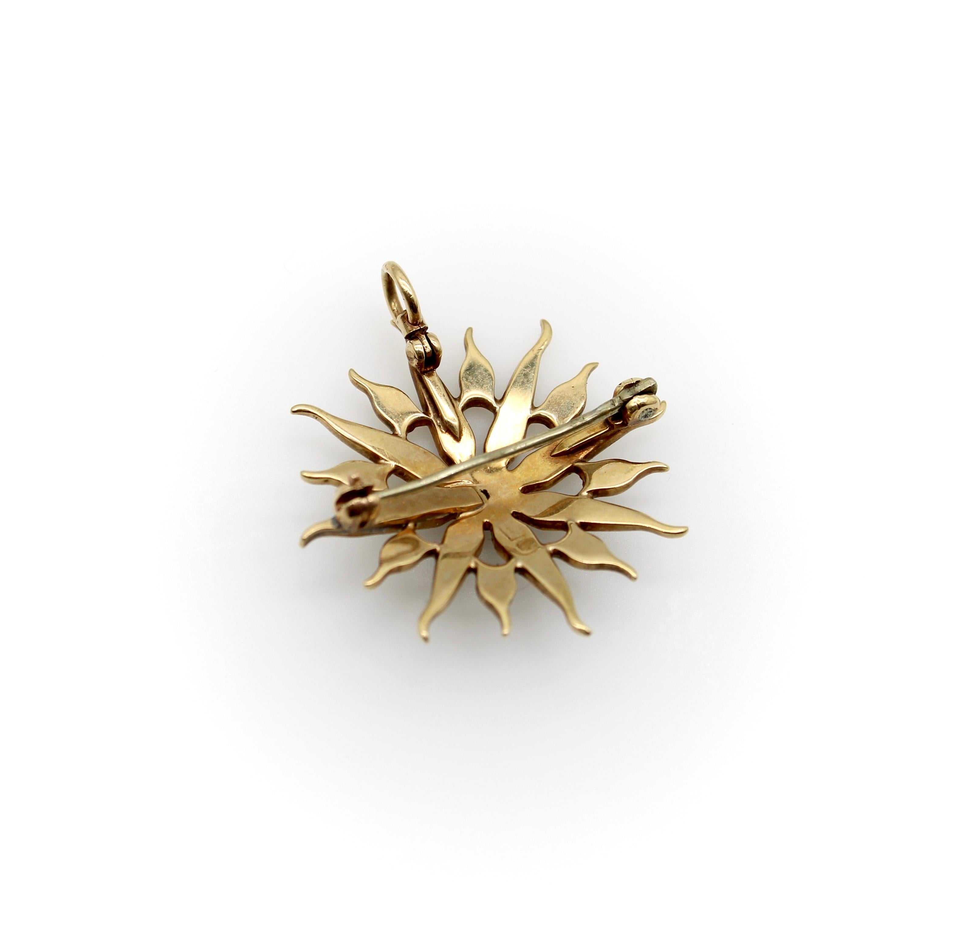 Tardo vittoriano Spilla vittoriana con ciondolo a forma di stella in oro 14K e perle, 1890 circa in vendita