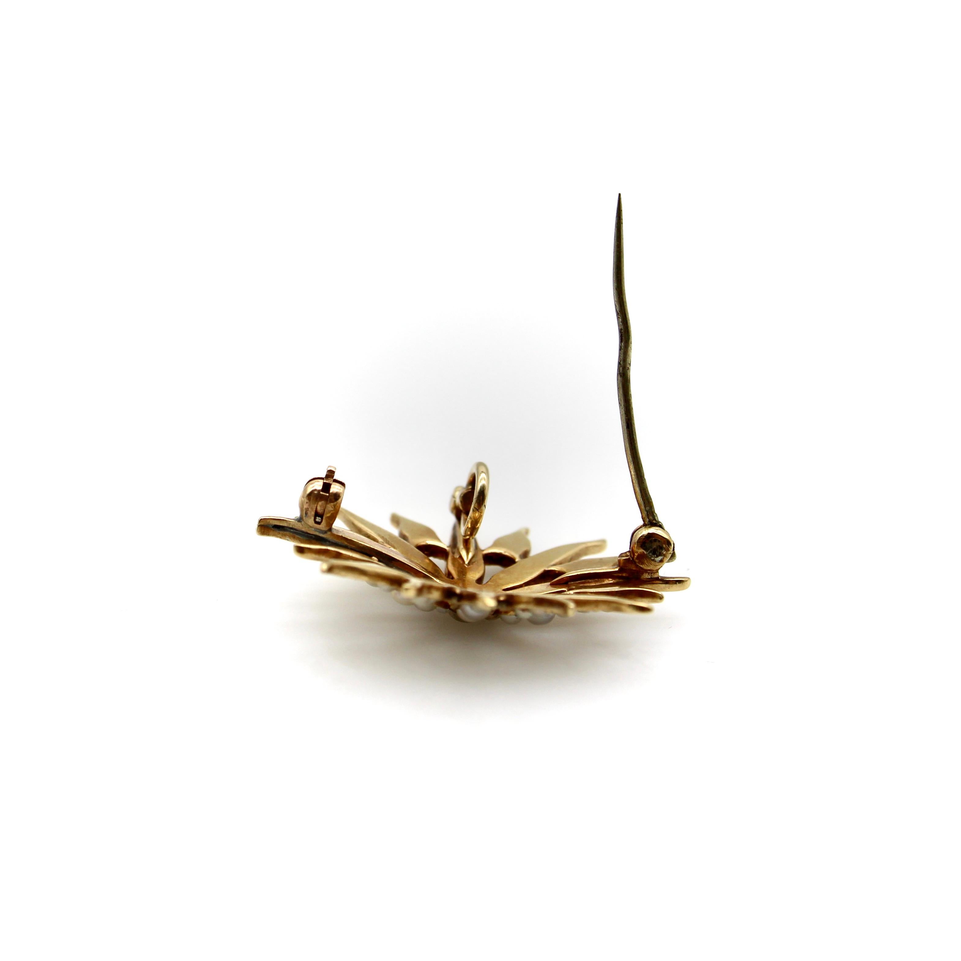 Spilla vittoriana con ciondolo a forma di stella in oro 14K e perle, 1890 circa In condizioni buone in vendita a Venice, CA