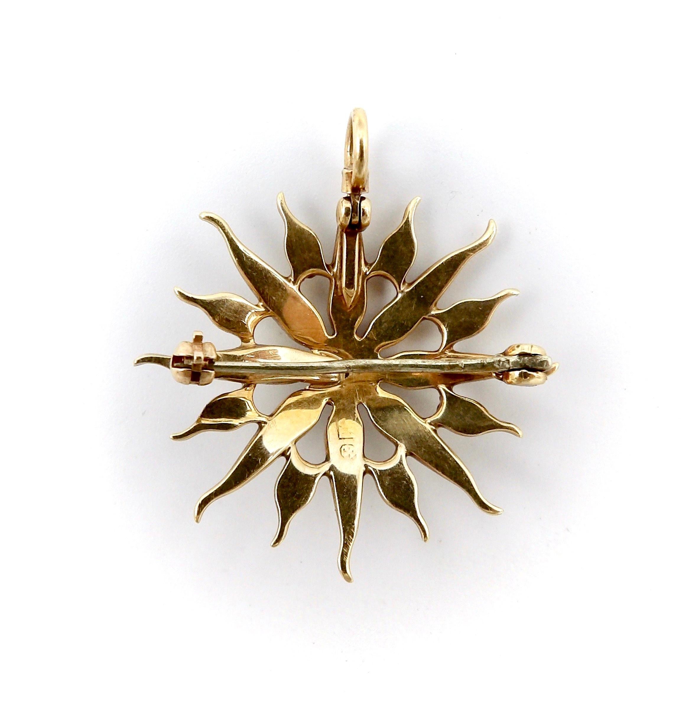 da uomo o donna Spilla vittoriana con ciondolo a forma di stella in oro 14K e perle, 1890 circa in vendita