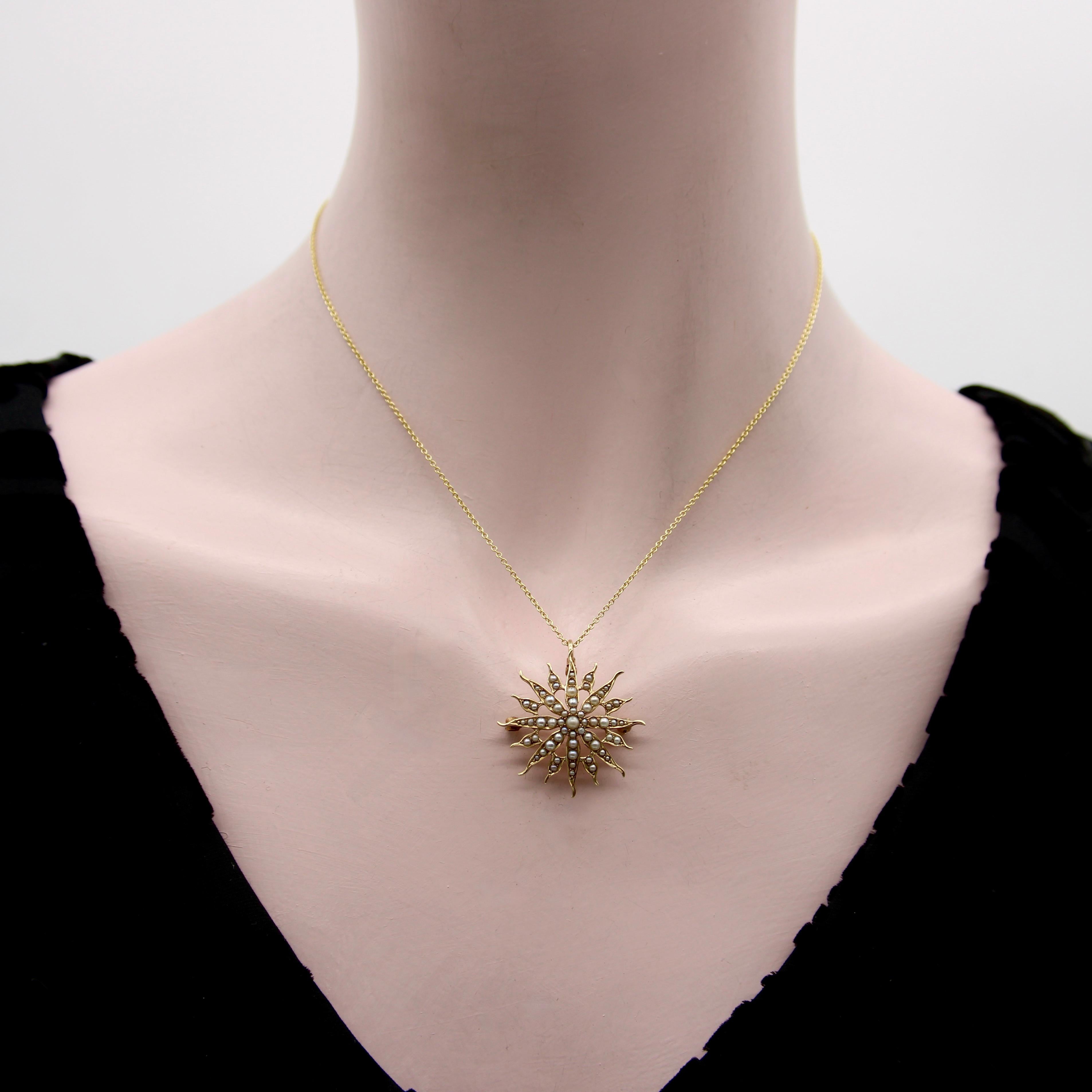 Spilla vittoriana con ciondolo a forma di stella in oro 14K e perle, 1890 circa in vendita 1
