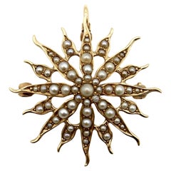 Broche victoriano con colgante en forma de estrella de oro de 14 quilates y perlas, circa 1890