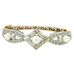 French Mid-Century 14K Gold Platinum Diamond Bracelet 2.20 Carats