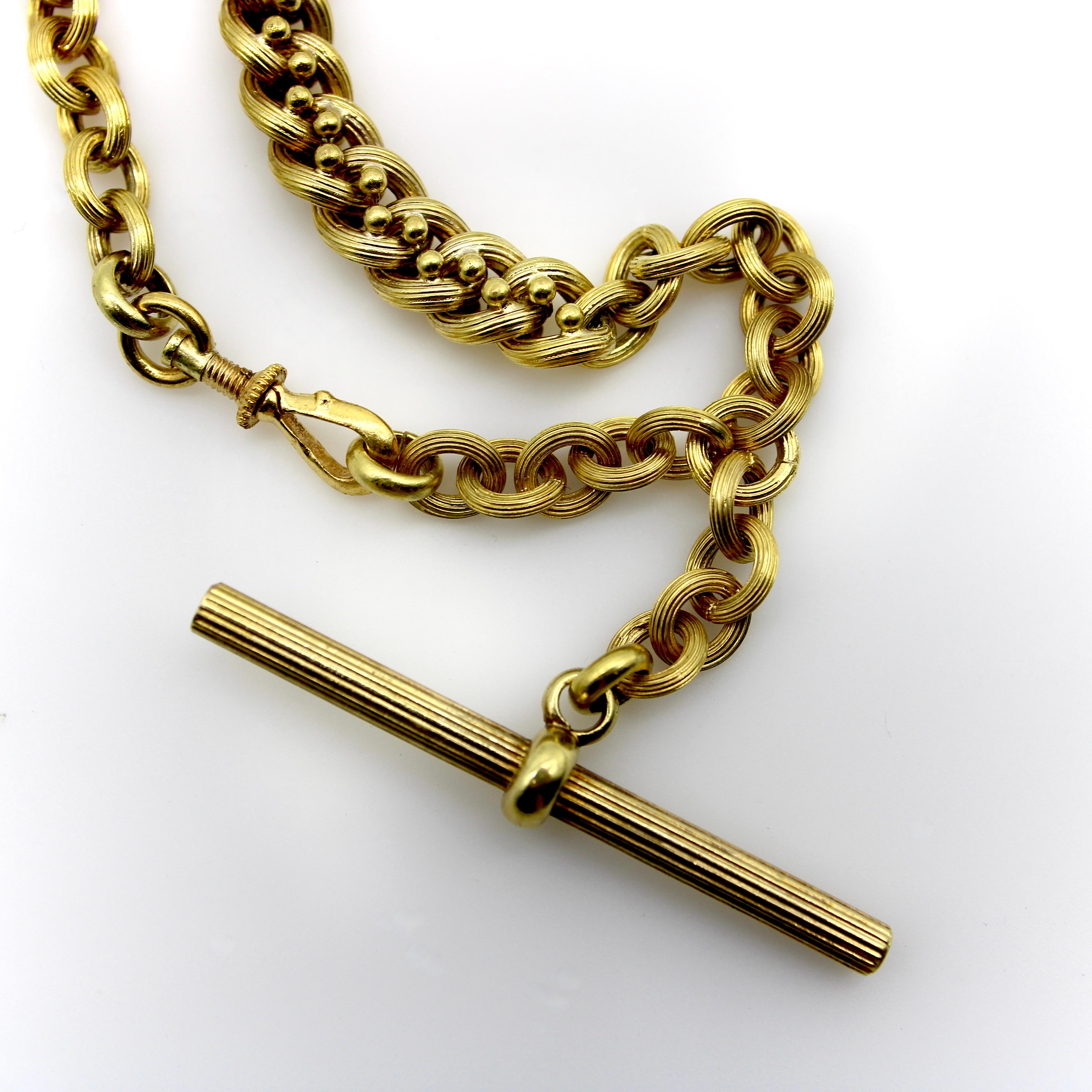 Viktorianische Taschenuhr-Halskette aus 14 Karat Gold mit T-Bar und Kette  für Damen oder Herren im Angebot