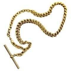 Victorian 14K Gold Pocket Watch Chain Necklace with T-Bar