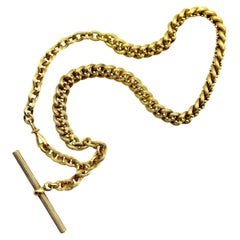 Victorian 14K Gold Pocket Watch Chain Necklace with T-Bar