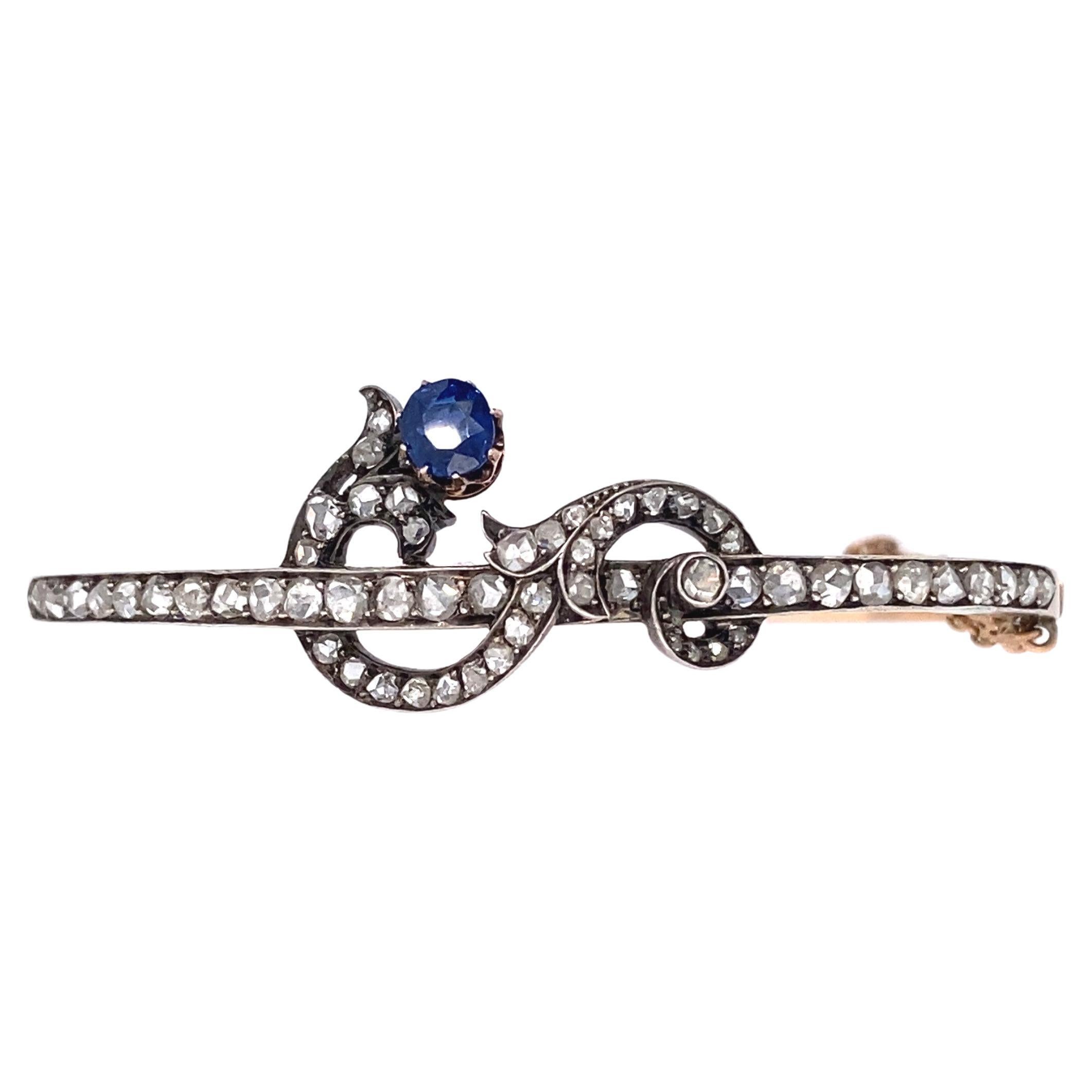 Victorian 14k Gold Rose Cut Diamond and Sapphire Bangle For Sale
