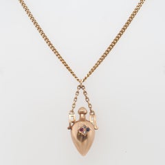 Victorian 14K Gold Sapphire Diamond and Ruby Perfume Flask Screw Top Pendant