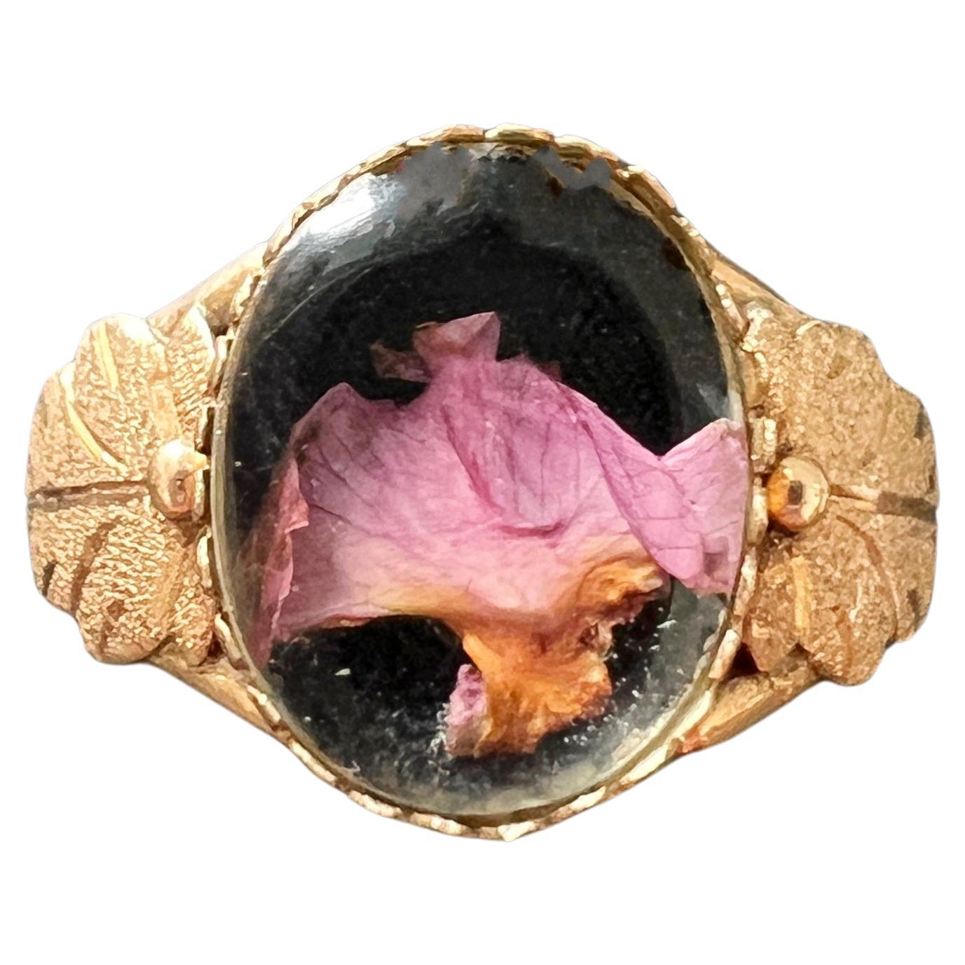 Victorian 14k gold secret box floral ring, antique locket ring  For Sale