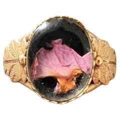 Bague florale victorienne boîte secrète en or 14 carats, bague médaillon ancienne 
