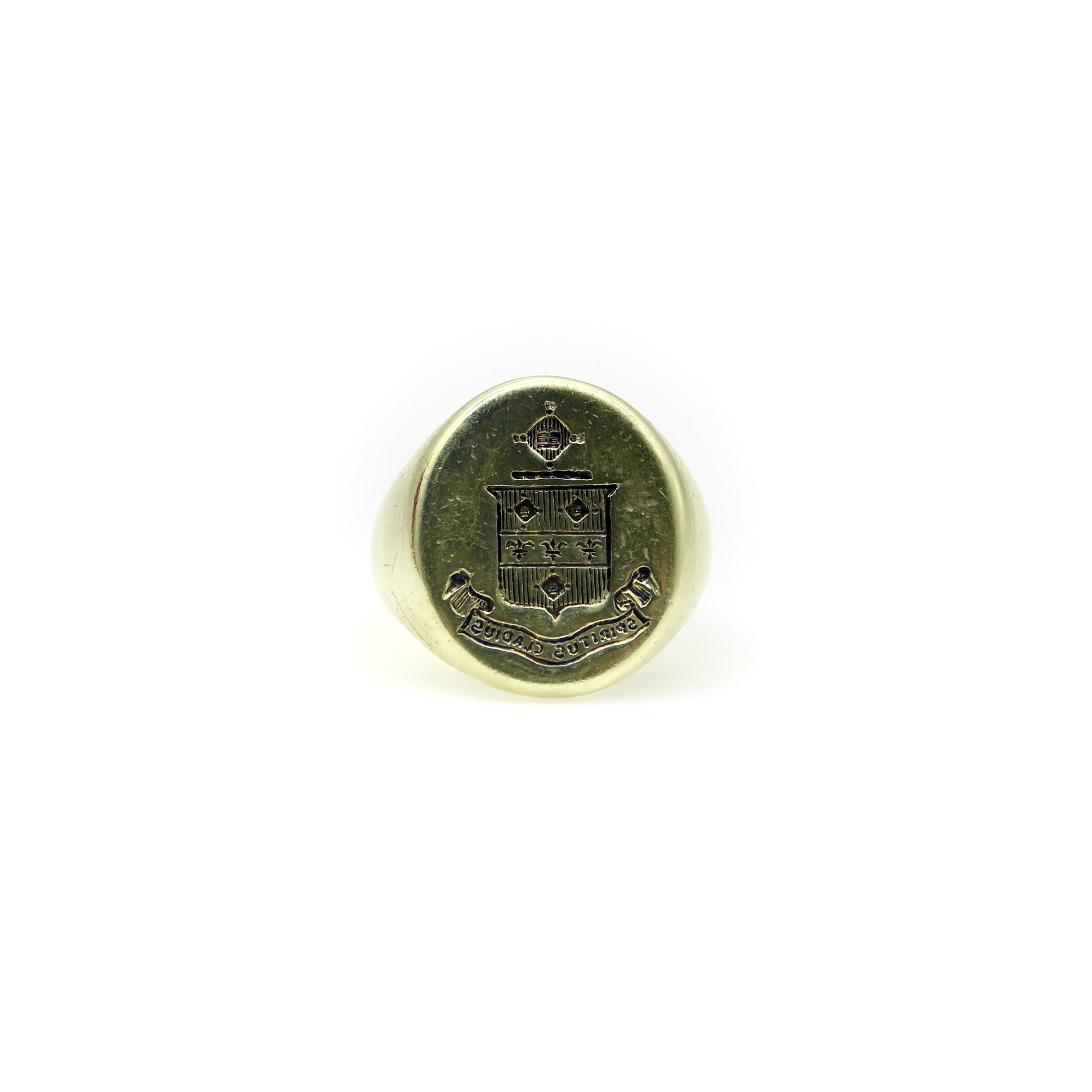Women's or Men's Victorian 14K Gold Signet Ring with “Spiritus Gladius” Motto For Sale