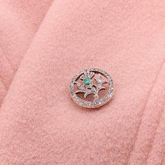 Victorian 14K Gold & Silver 1.33tgw Diamond & Emerald Scottish Thistle Brooch